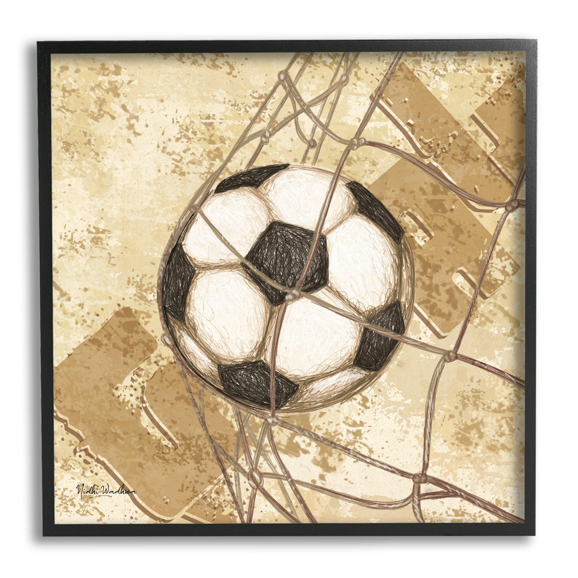 Stupell Industries Soccer Ball in Goal Sports Painting Black Framed Art Print Wall Art, 12 x 12