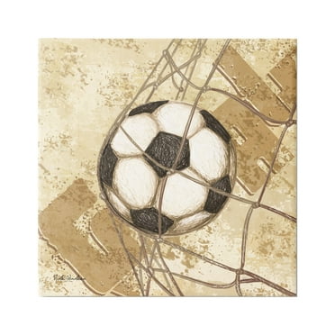 Stupell Industries Soccer Ball in Goal Sports Painting Gallery Wrapped Canvas Print Wall Art, 17 x 17
