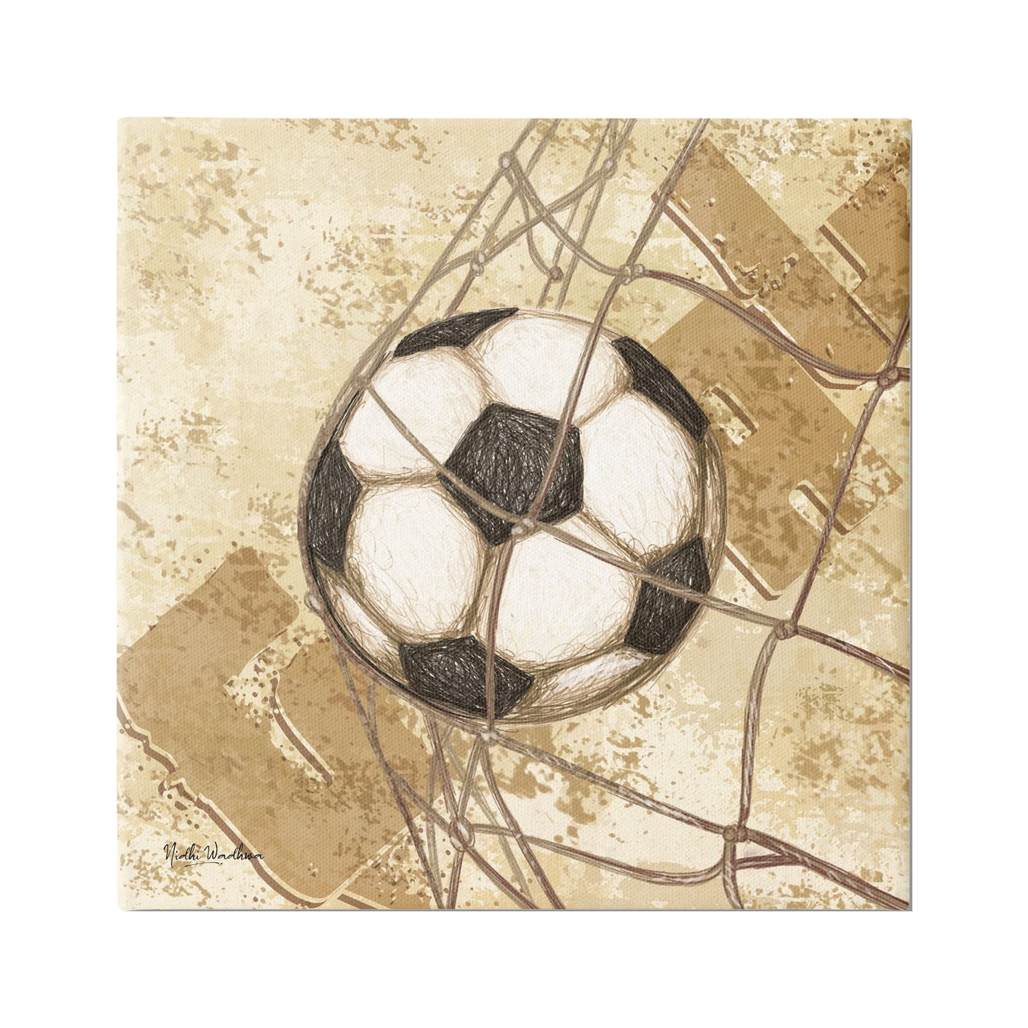 Stupell Industries Soccer Ball in Goal Sports Painting Gallery Wrapped Canvas Print Wall Art, 36 x 36