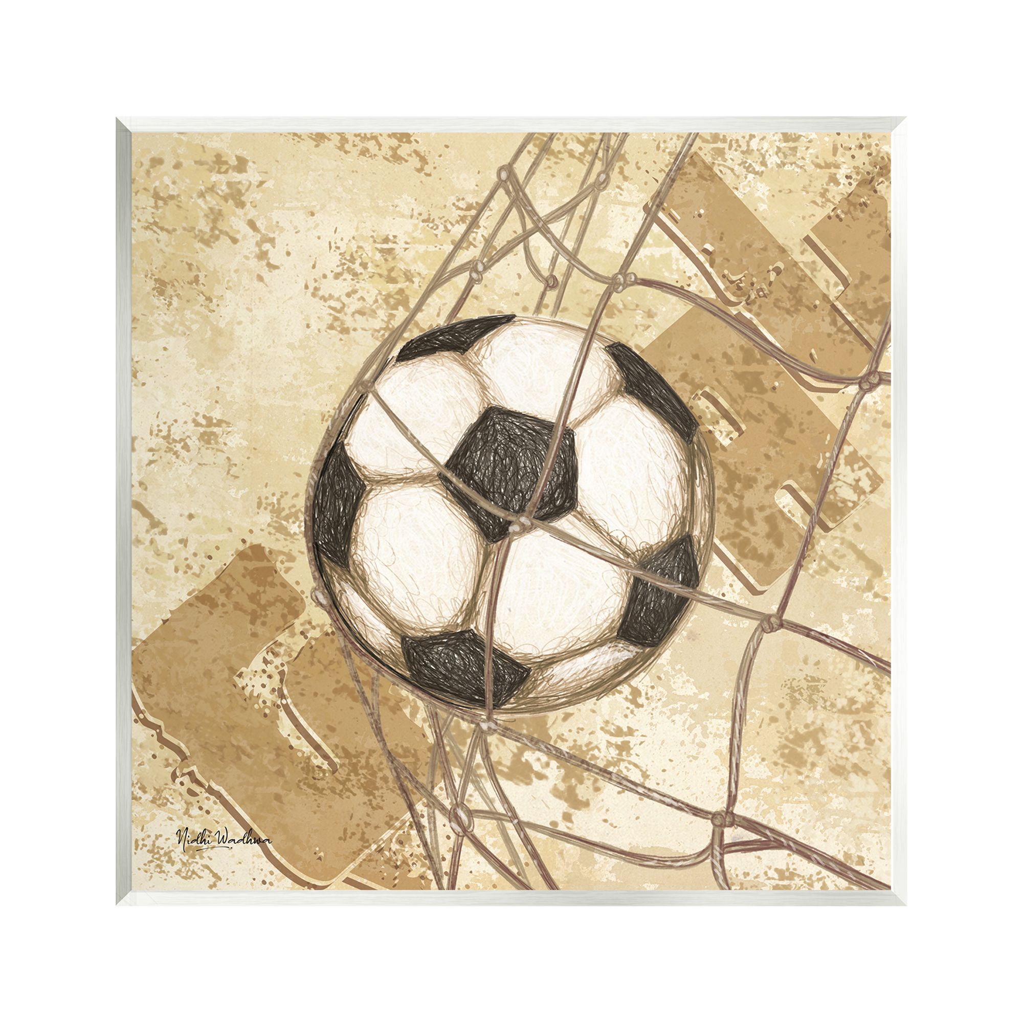 Stupell Industries Soccer Ball in Goal Sports Painting Unframed Art Print Wall Art, 12 x 12