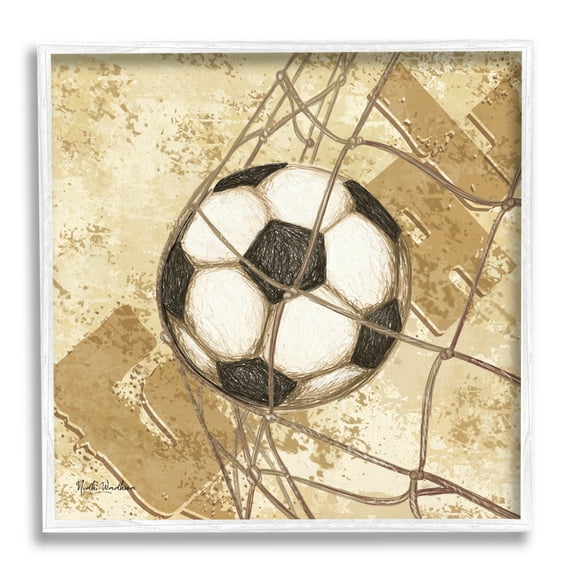 Stupell Industries Soccer Ball in Goal Sports Painting White Framed Art Print Wall Art, 17 x 17