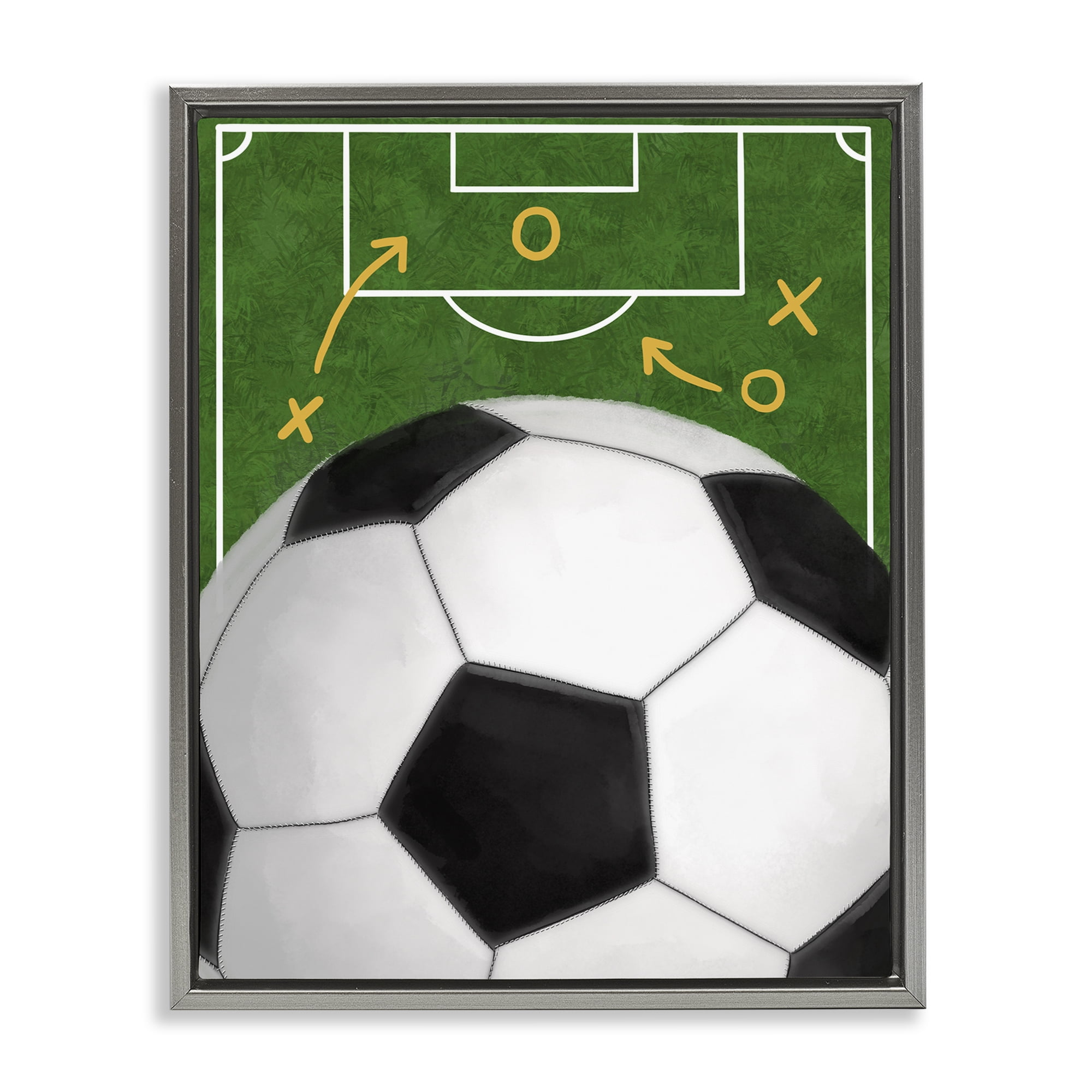Stupell Industries Soccer Field & Ball Gray Framed Floater Canvas Wall Art, design by Jennifer Stith