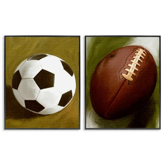 Stupell Industries Soccer & Football Traditional Sports Painting Black Framed Art Print Wall Art, 11 x 14, Set of 2