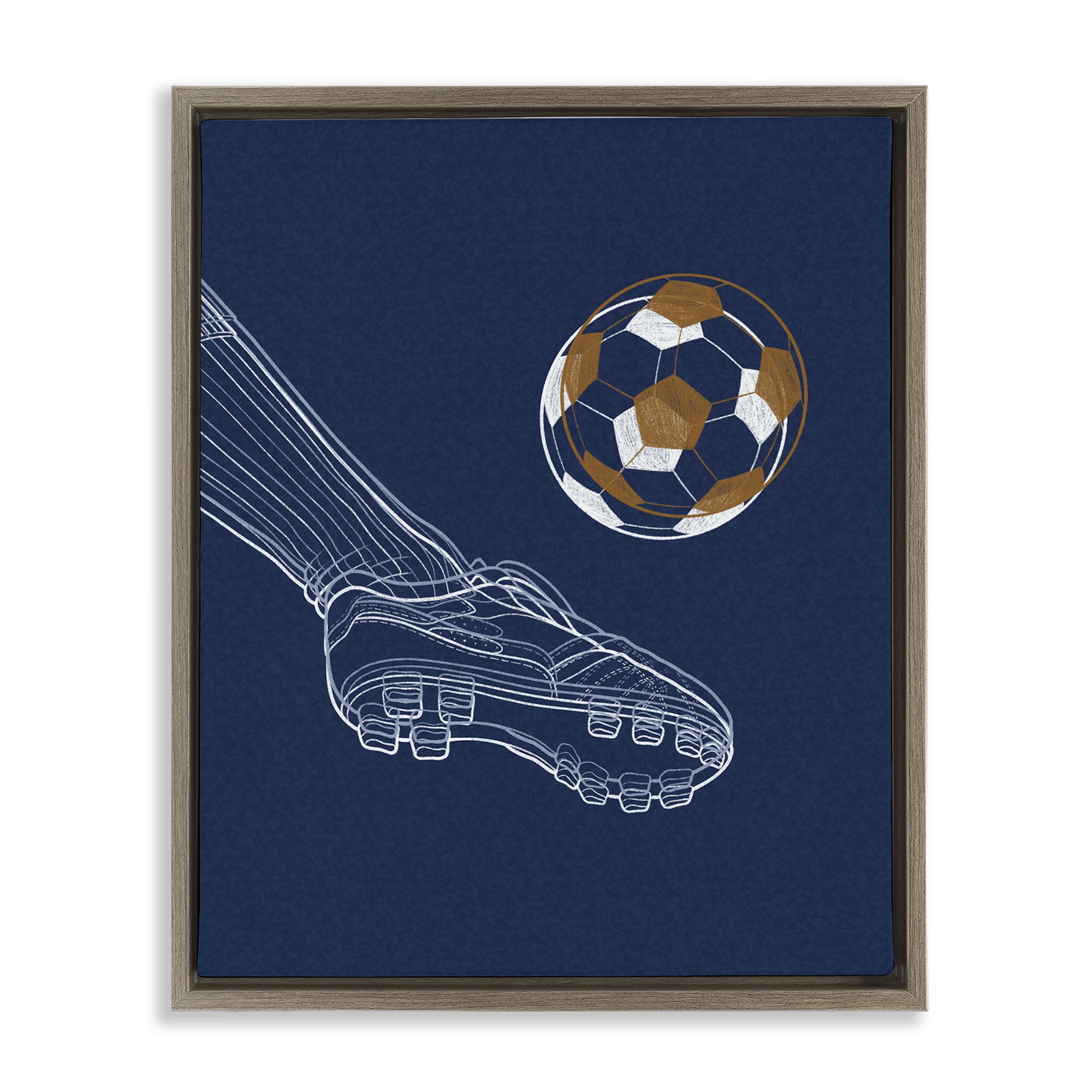 Stupell Industries Soccer Lines Contour Brown Framed Floater Canvas Wall Art, design by Marcus Prime