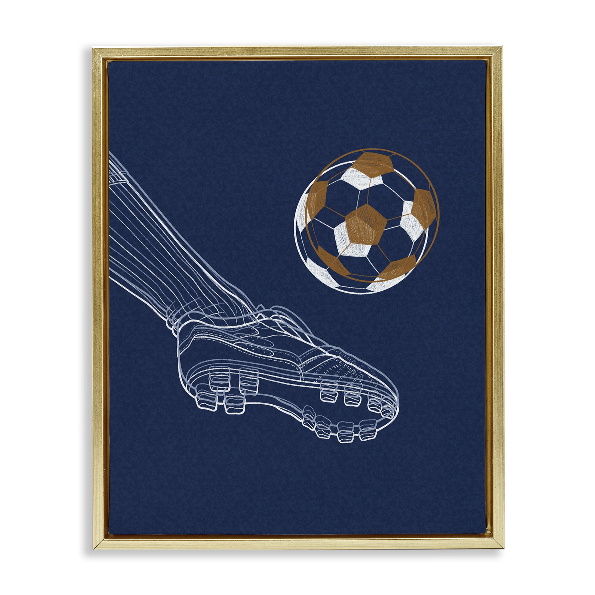Stupell Industries Soccer Lines Contour Gold Framed Floater Canvas Wall Art, design by Marcus Prime