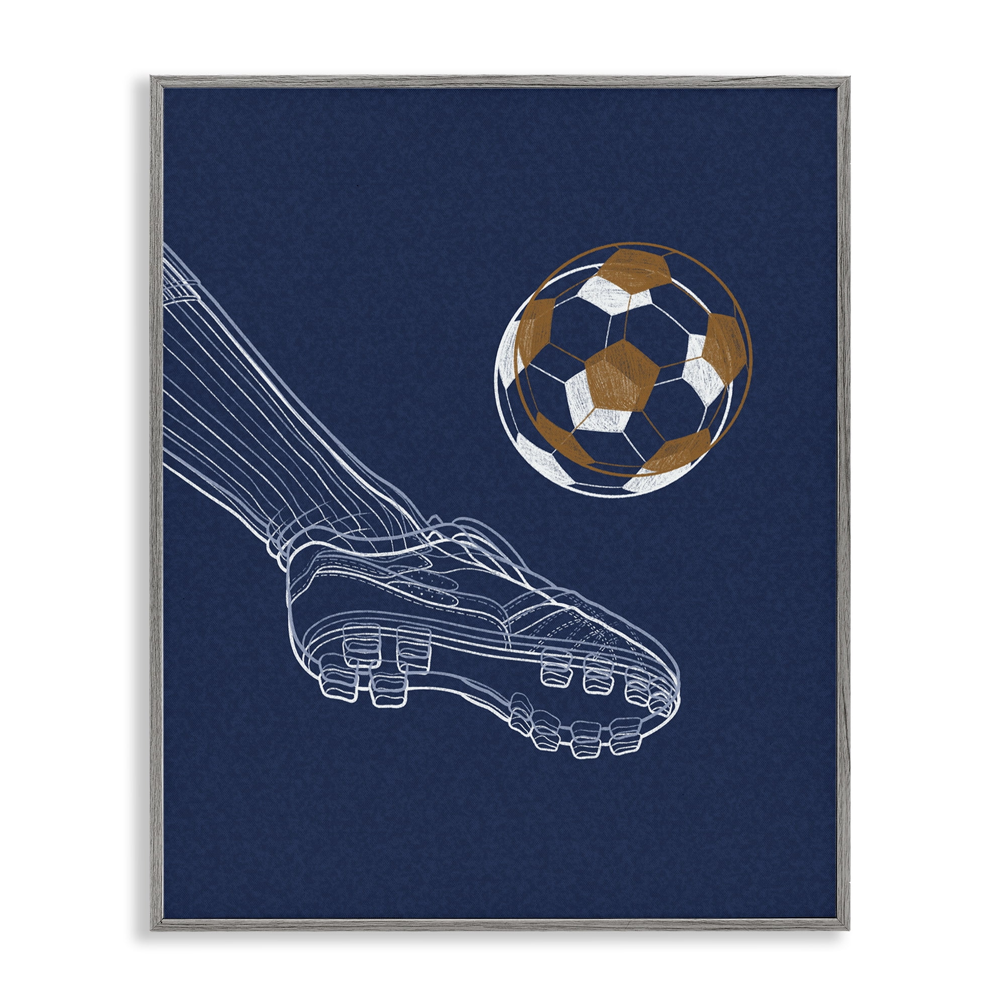 Stupell Industries Soccer Lines Contour Gray Framed Giclee Art, design by Marcus Prime
