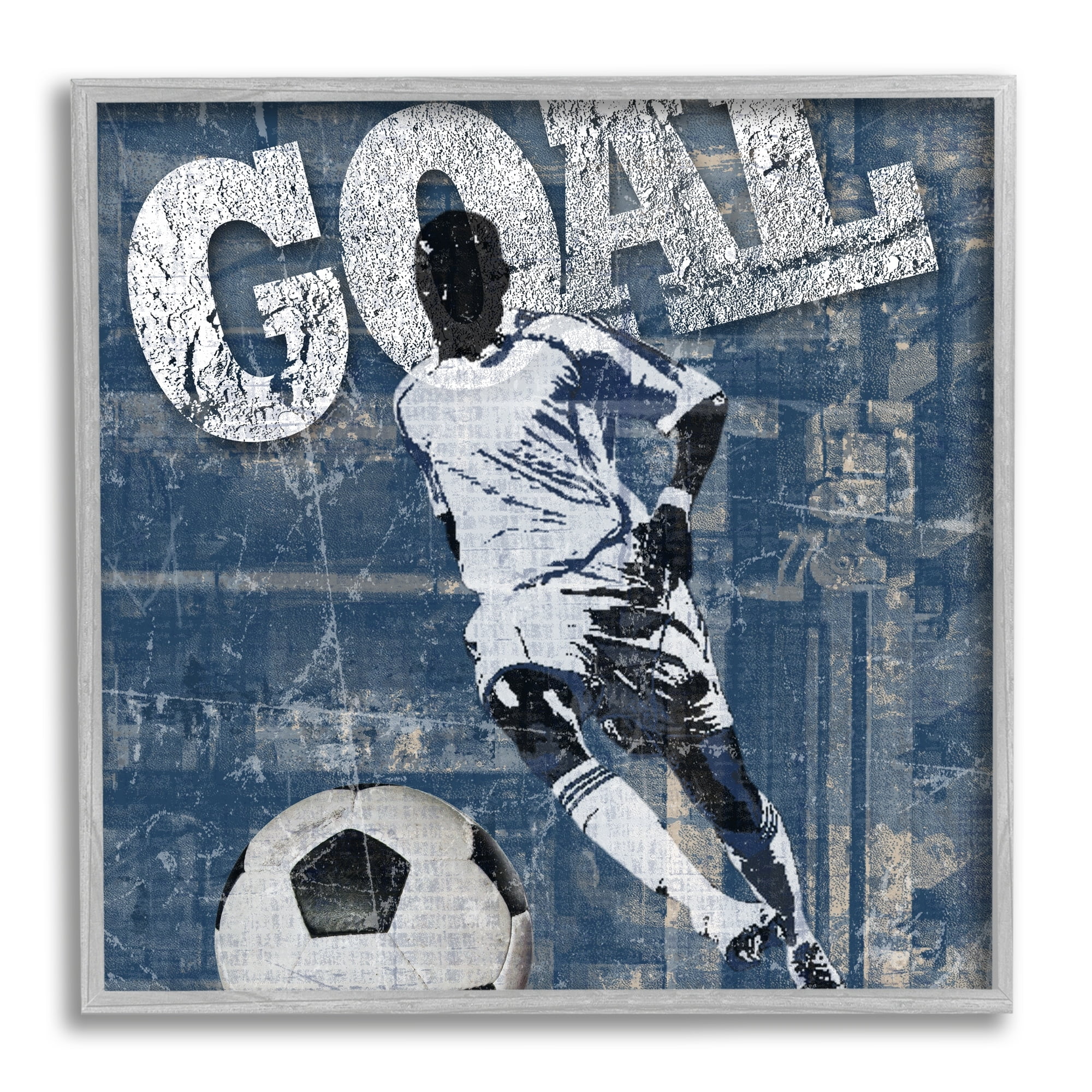 Stupell Industries Soccer Player Goal Text Vintage Weathered Sign Graphic Art Gray Framed Art Print Wall Art, Design by Katrina Craven