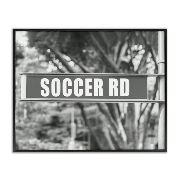 Stupell Industries Soccer Road Sign Sports Photography Black Framed Art Print Wall Art, 14 x 11
