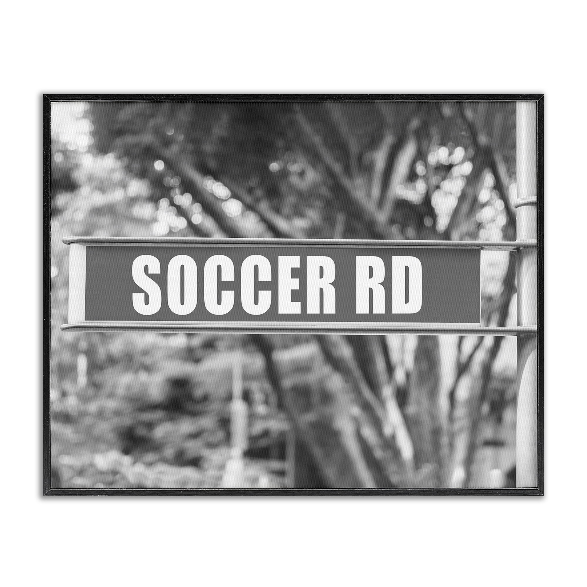 Stupell Industries Soccer Road Sign Sports Photography Black Framed Art Print Wall Art, 30 x 24