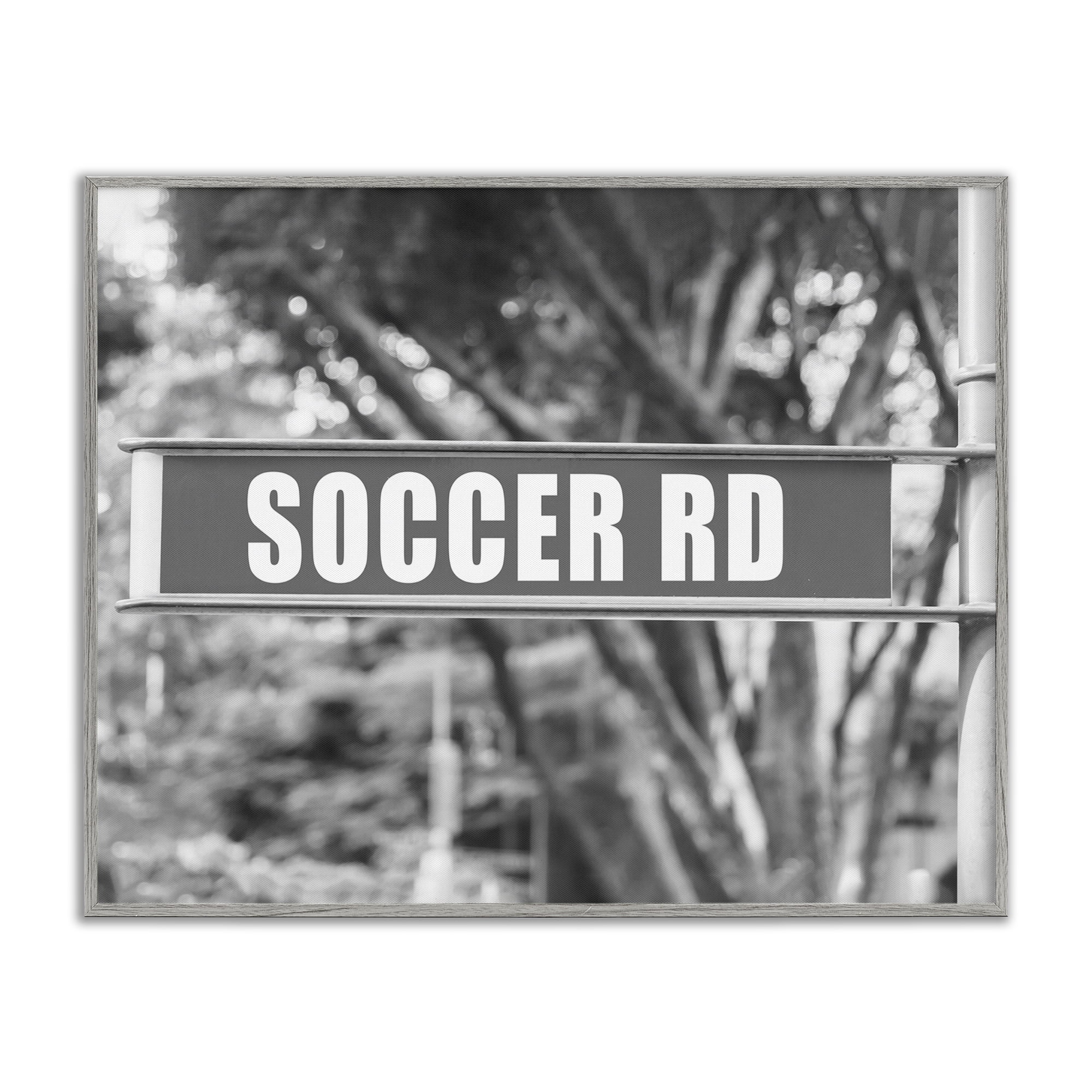 Stupell Industries Soccer Road Sign Sports Photography Gray Framed Art Print Wall Art, 30 x 24