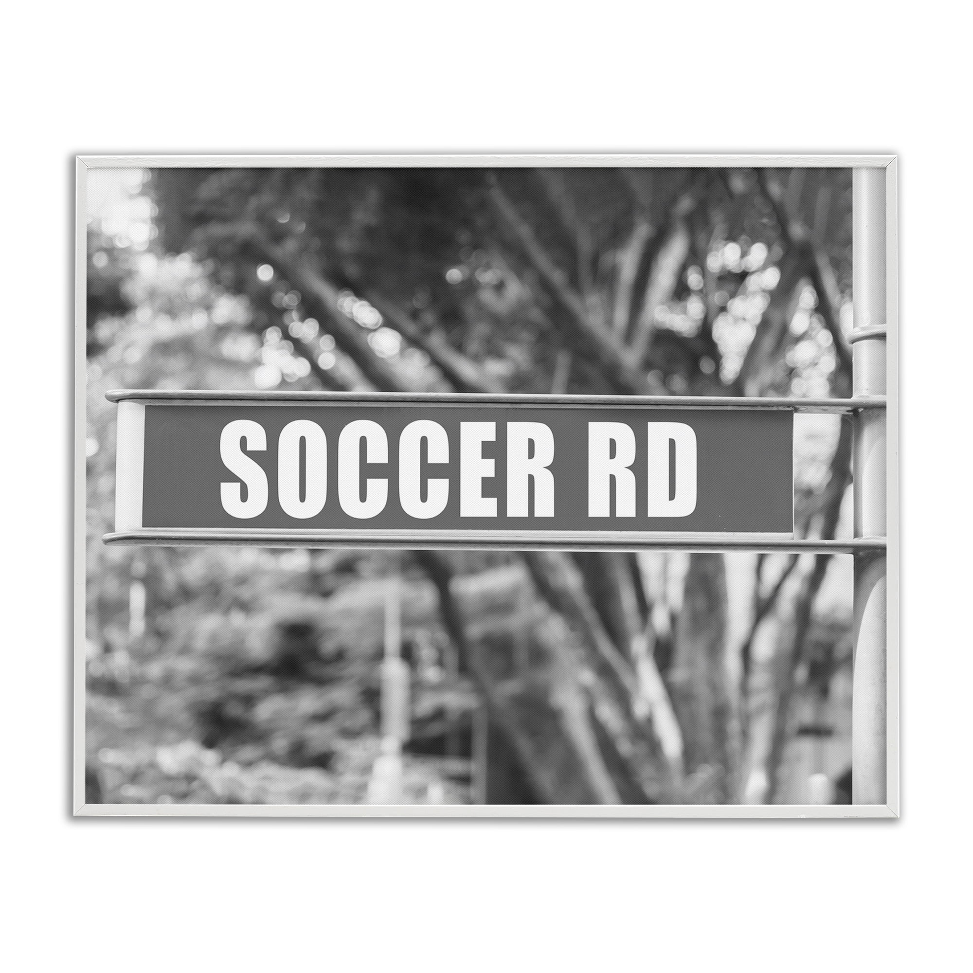 Stupell Industries Soccer Road Sign Sports Photography White Framed Art Print Wall Art, 20 x 16