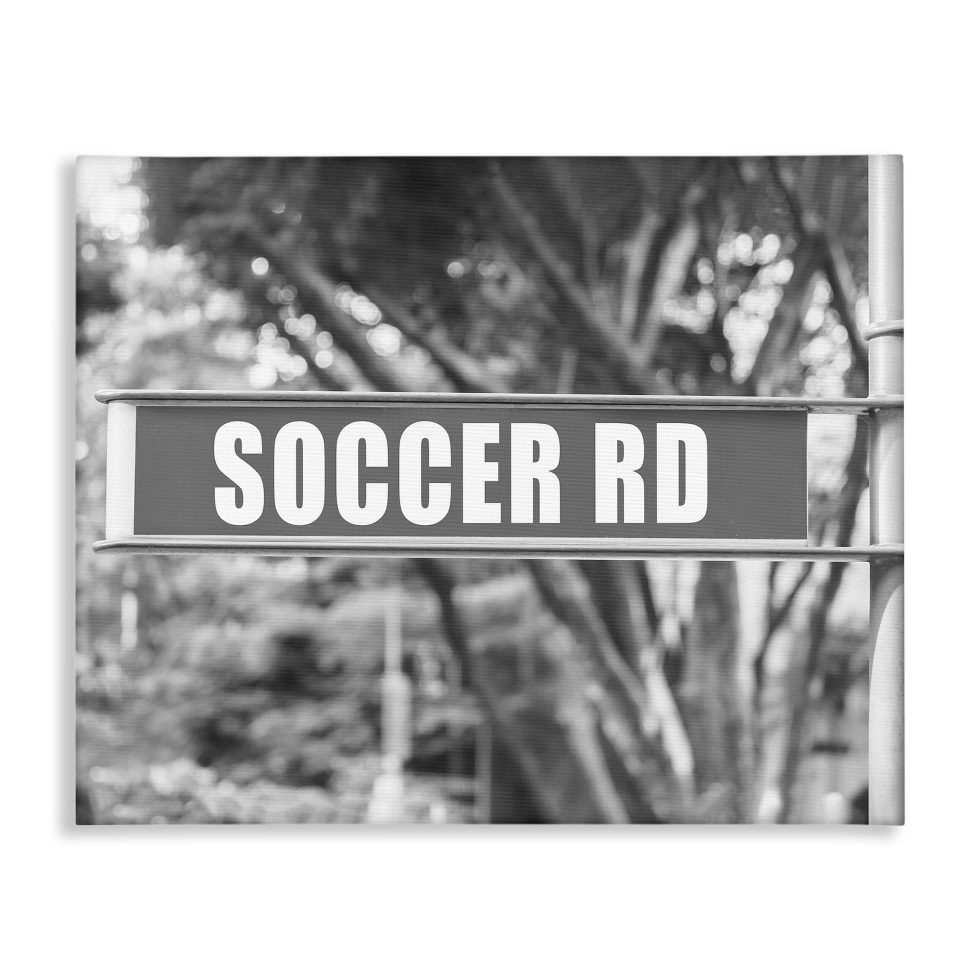Stupell Industries Soccer Road Sign Sports Photography Wrapped Canvas Art Print Wall Art, 48 x 36
