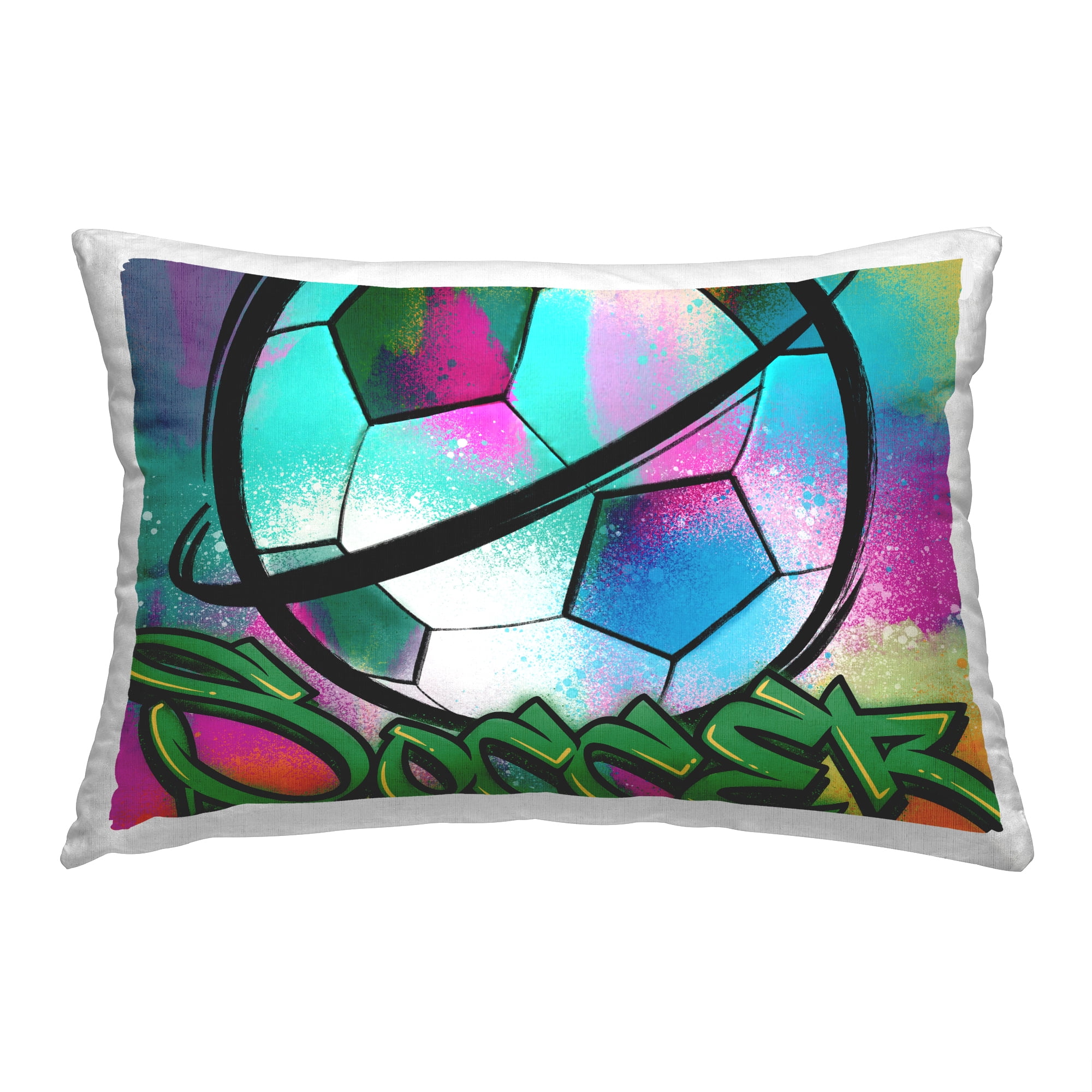 Colorful Soccer Graffiti Print Rectangular Throw Pillow