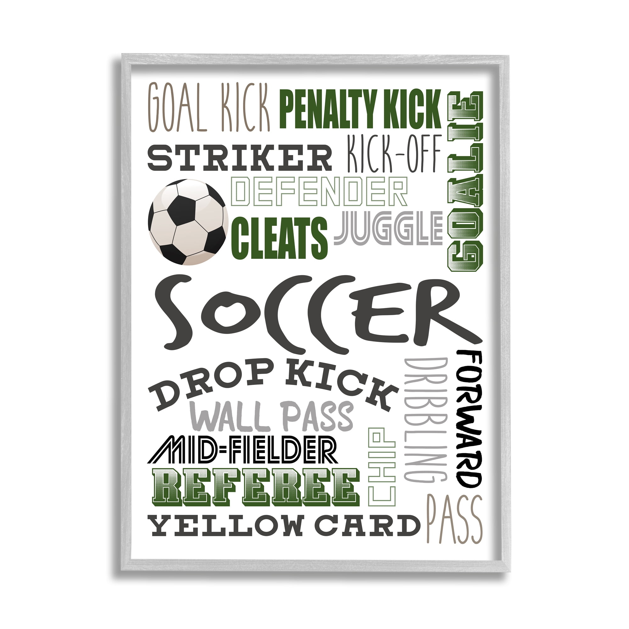 Stupell Industries Soccer Team Game Terms Kids' Sports Hobby Sports Painting Gray Framed Art Print Wall Art, 24 x 30