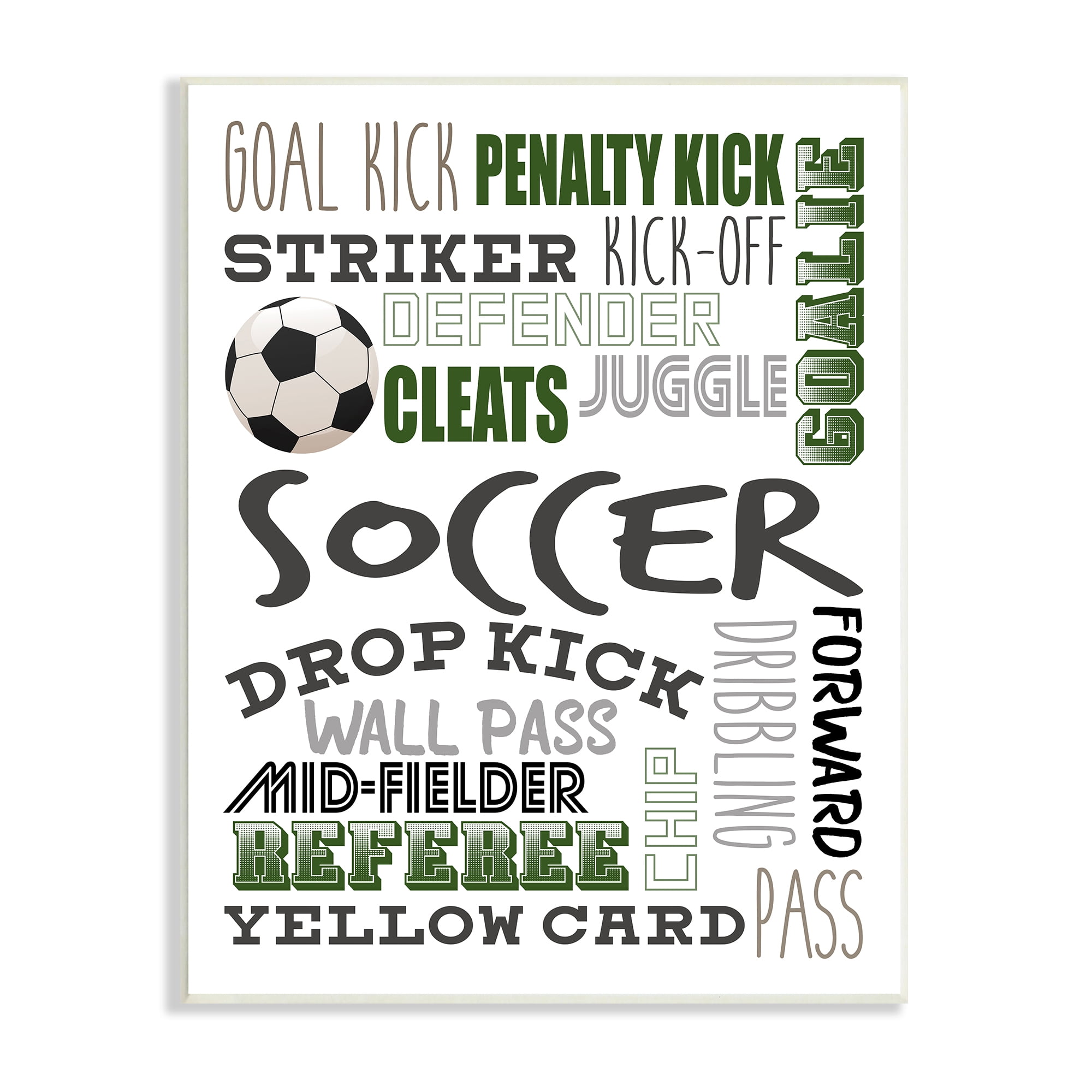 Kids' Soccer Terms Wall Plaque in Green and Gray Wood