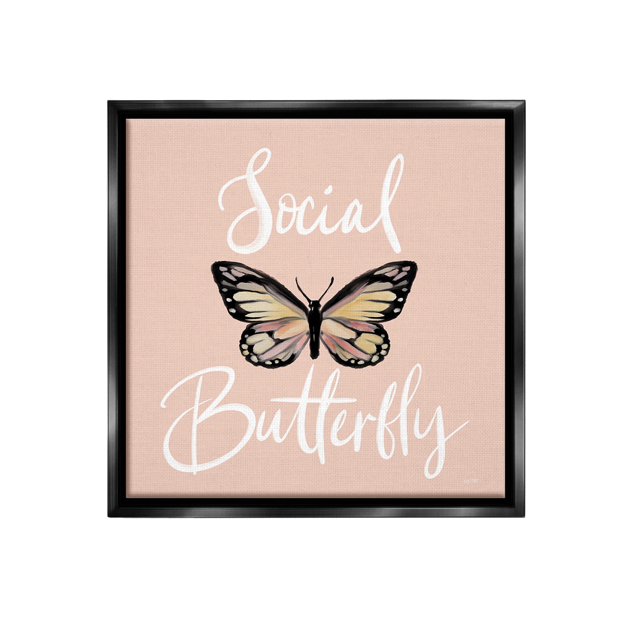 Stupell Industries Social Butterfly Phrase Animals & Insects Painting Black Floater Framed Canvas Art Print Wall Art, 25 x 25