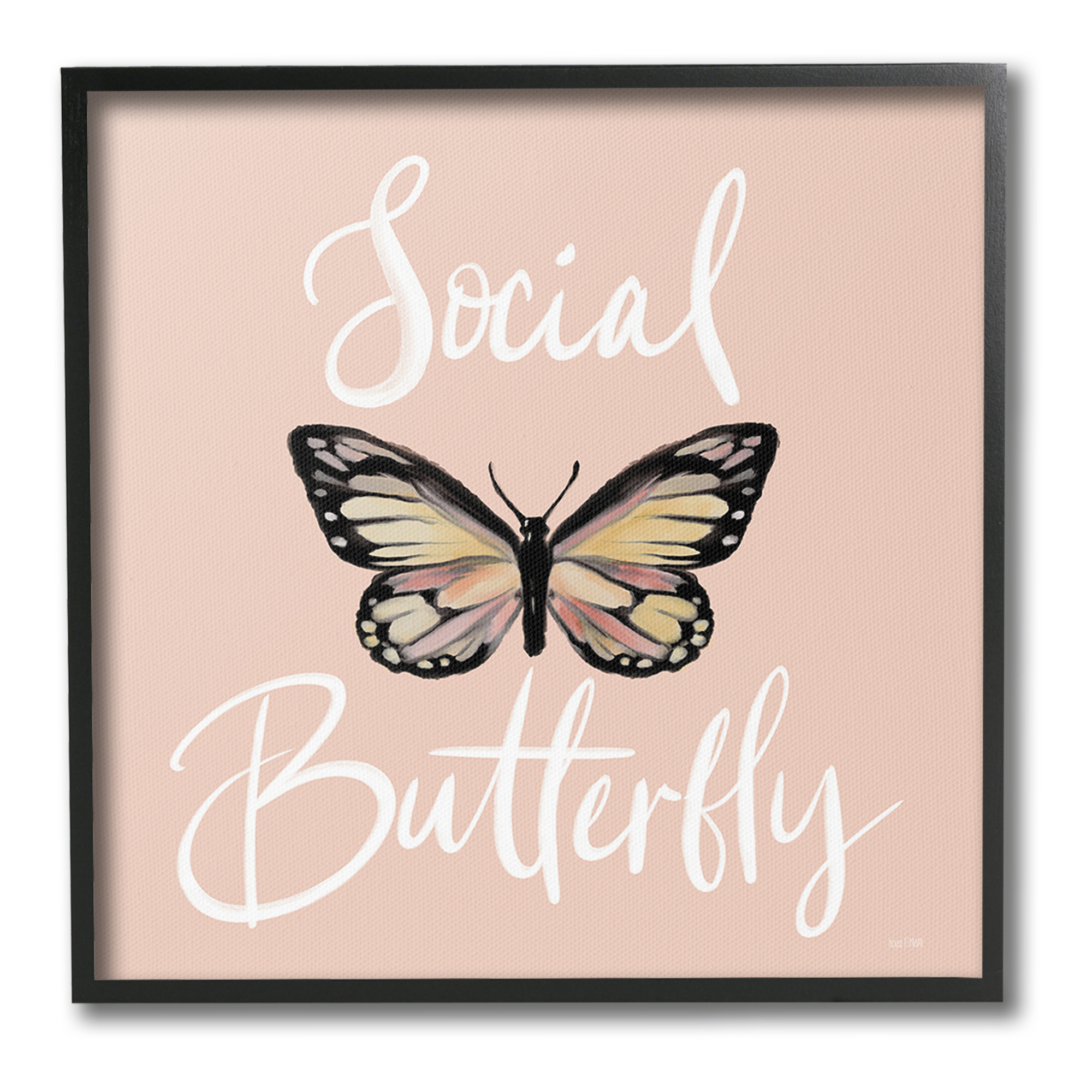 Stupell Industries Social Butterfly Phrase Animals & Insects Painting Black Framed Art Print Wall Art, 24 x 24