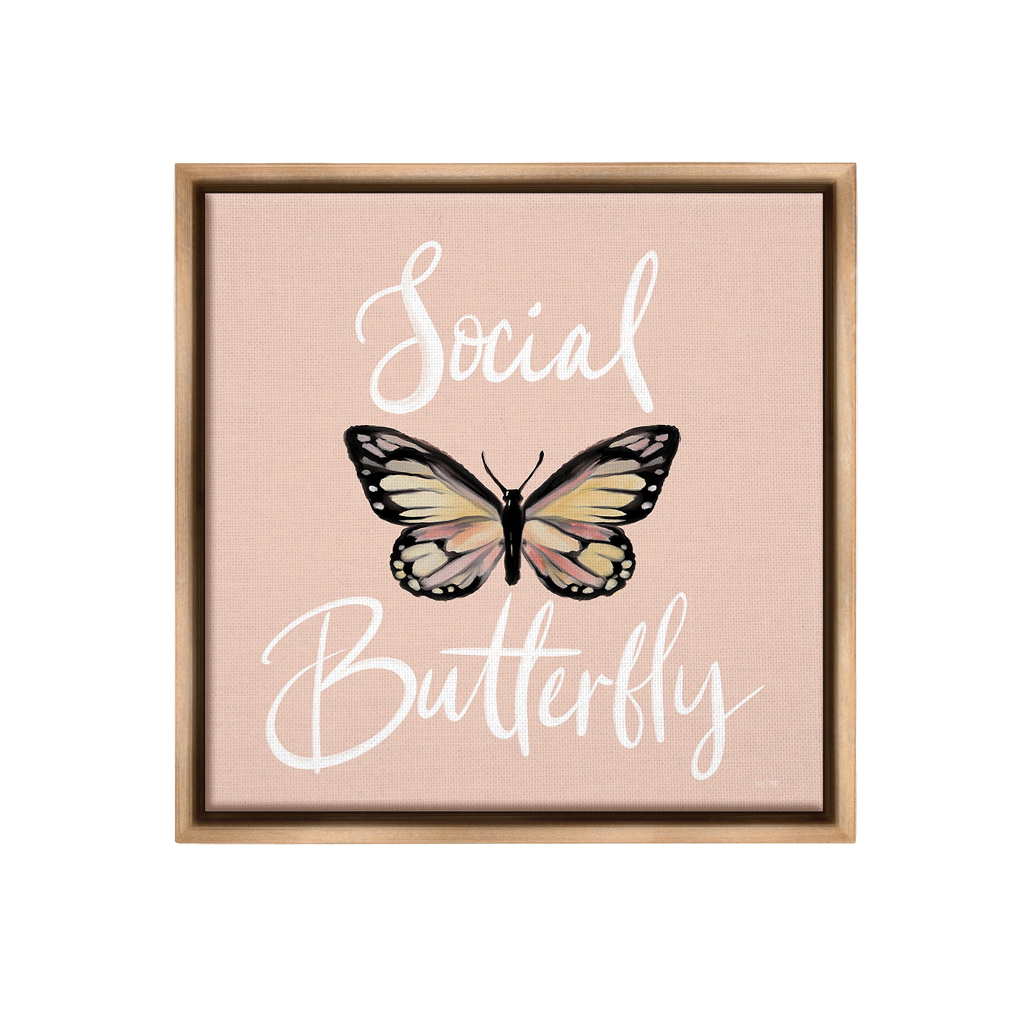 Stupell Industries Social Butterfly Phrase Animals & Insects Painting Brown Floater Framed Canvas Art Print Wall Art, 25 x 25