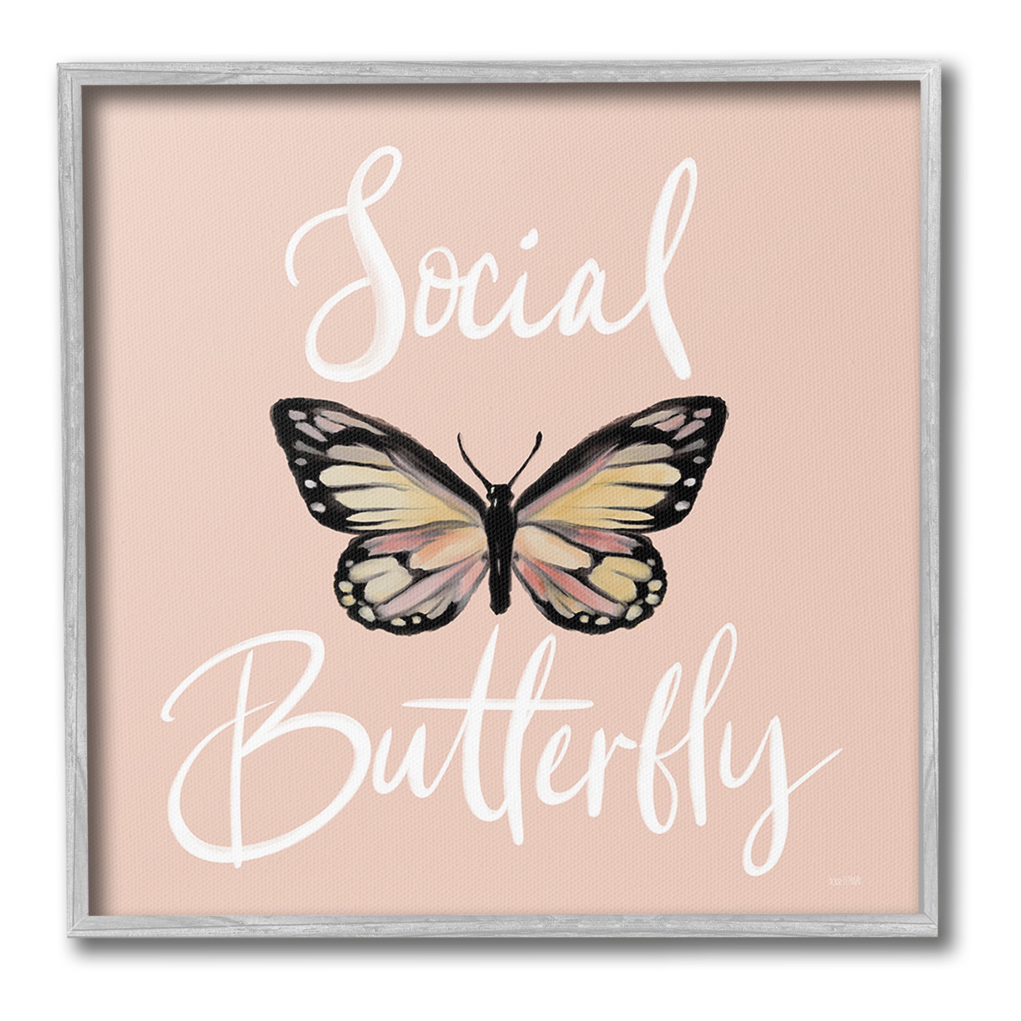 Stupell Industries Social Butterfly Phrase Animals & Insects Painting Gray Framed Art Print Wall Art, 17 x 17