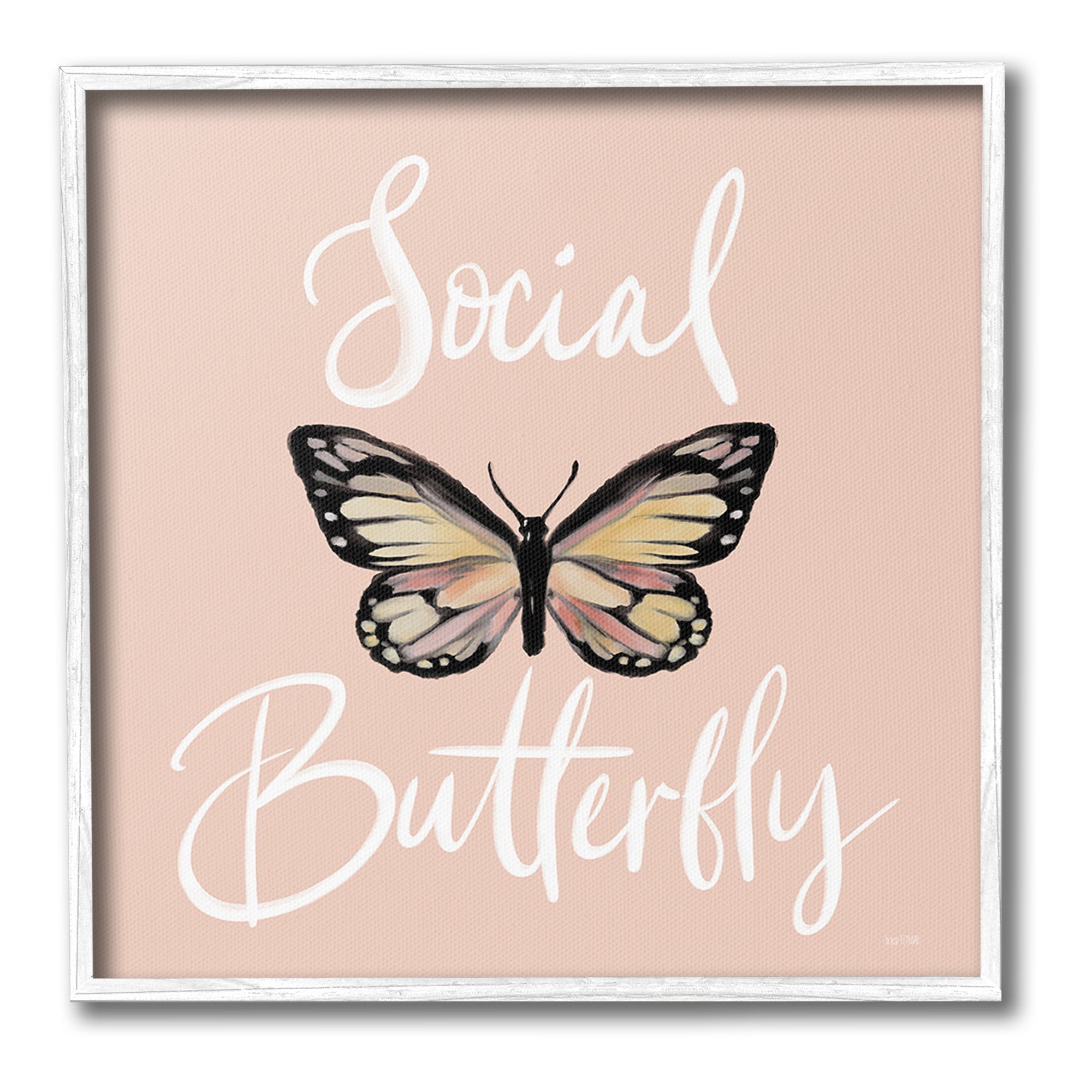 Stupell Industries Social Butterfly Phrase Animals & Insects Painting White Framed Art Print Wall Art, 17 x 17