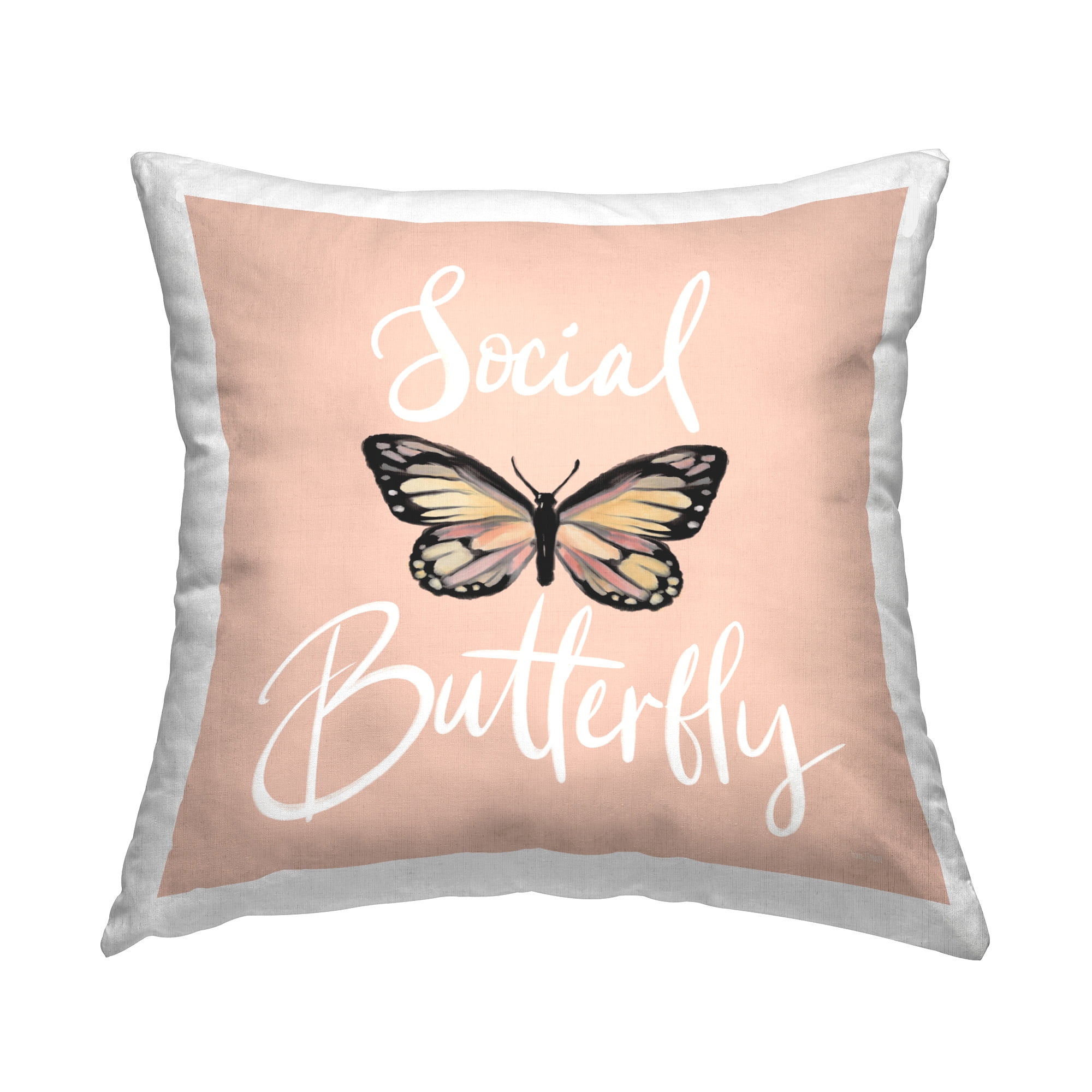 Stupell Industries Social Butterfly Phrase Decorative Printed Throw Pillow Design by House Fenway