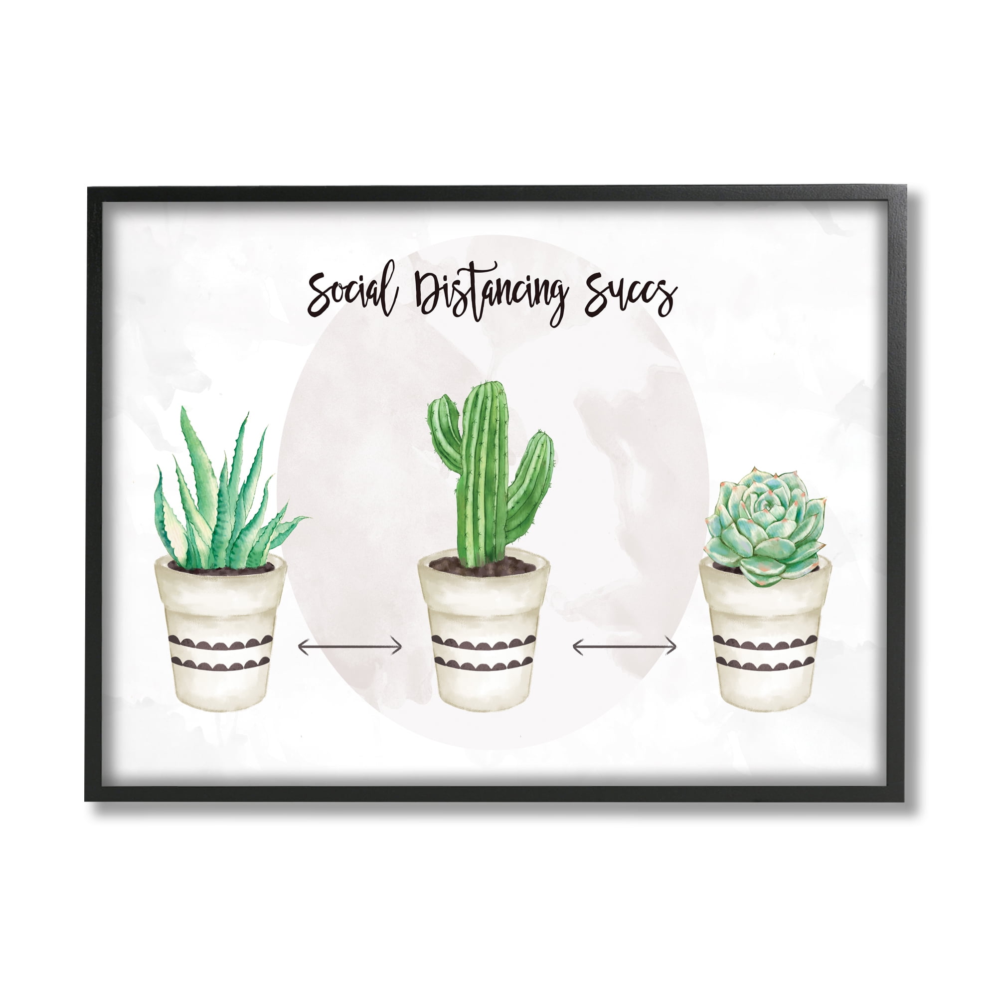 Stupell Industries Social Distancing Succs Humorous Succulent Pun Botanical & Floral Painting Black Framed Art Print Wall Art, 16 x 20
