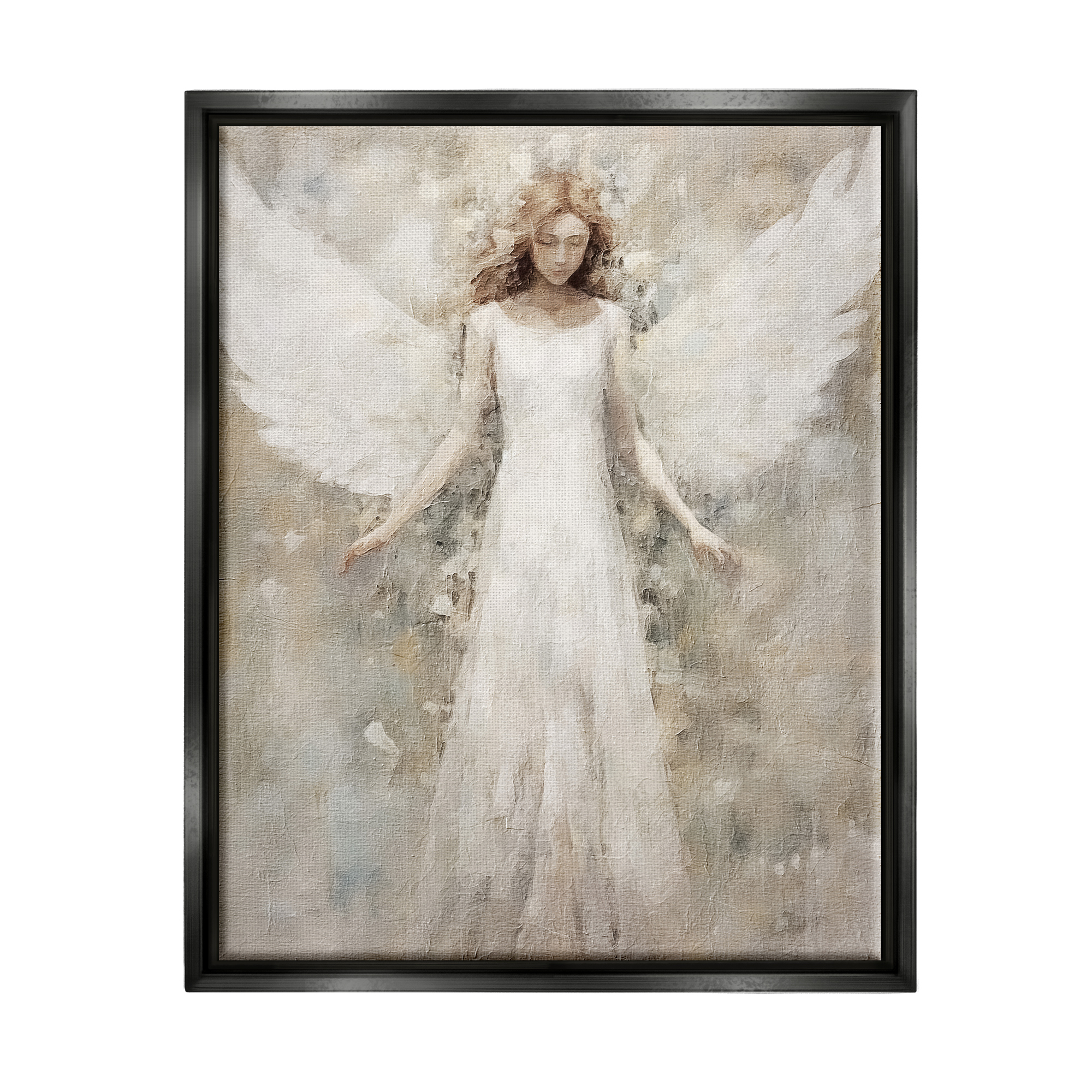 Stupell Industries Soft Abstract Angel Abstract Painting Black Floater Framed Canvas Art Print Wall Art, 25 x 31