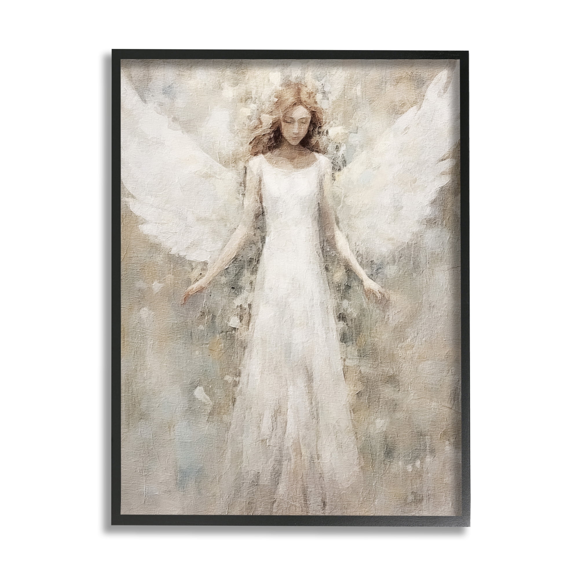 Stupell Industries Soft Abstract Angel Abstract Painting Black Framed Art Print Wall Art, 16 x 20