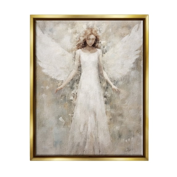 Stupell Industries Soft Abstract Angel Abstract Painting Gold Floater Framed Canvas Art Print Wall Art, 25 x 31