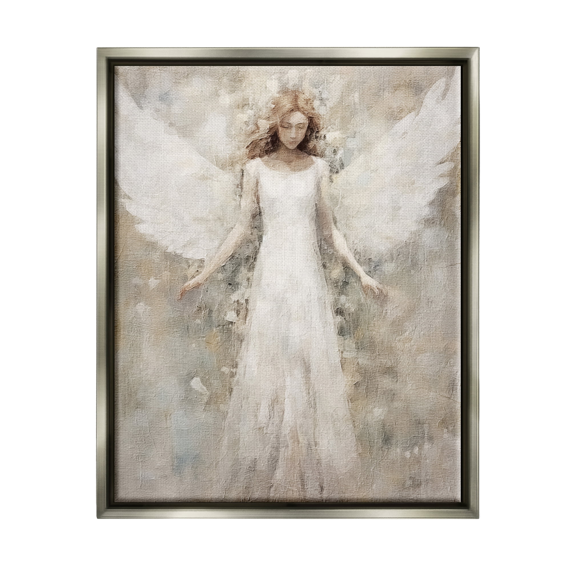 Stupell Industries Soft Abstract Angel Abstract Painting Gray Floater Framed Canvas Art Print Wall Art, 25 x 31