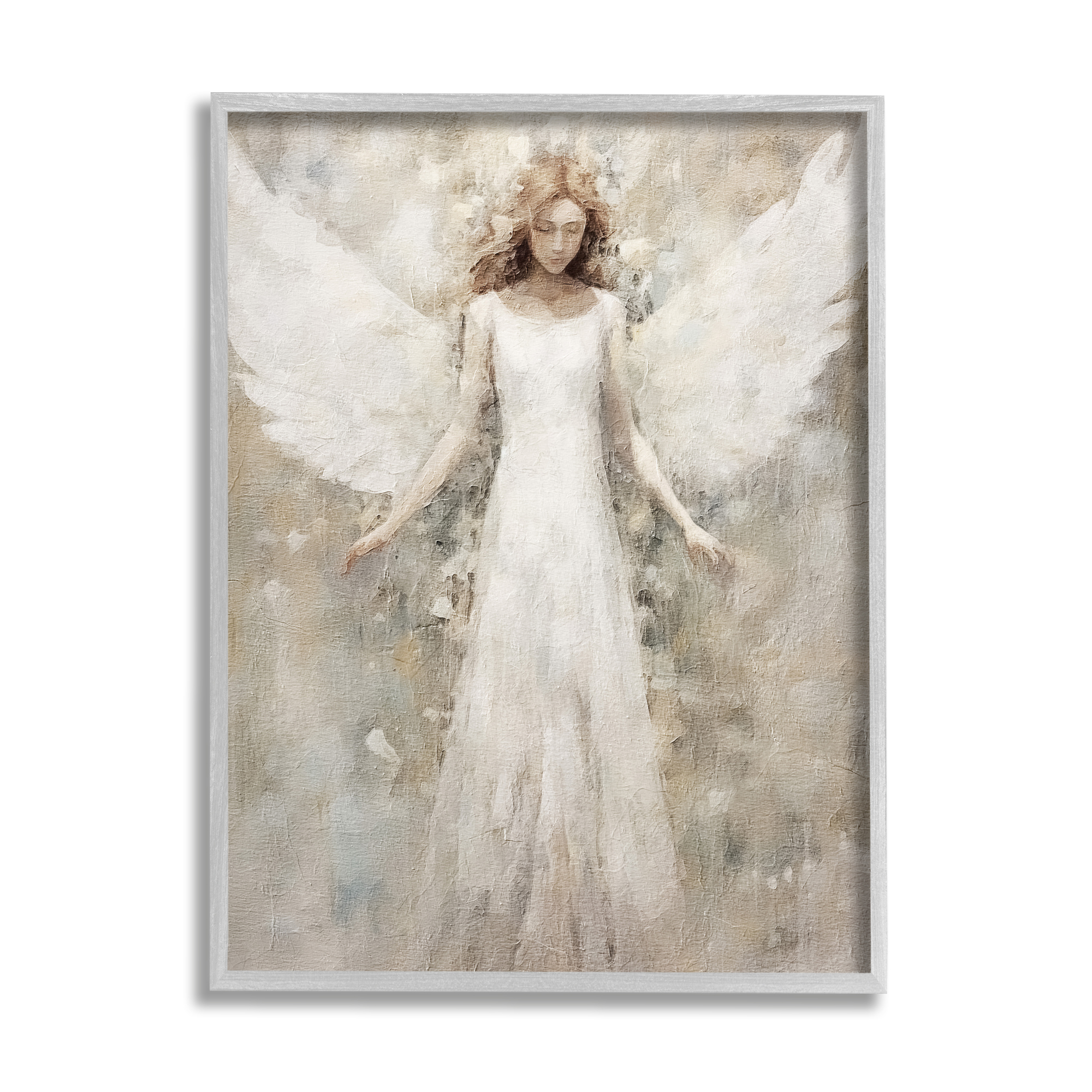 Stupell Industries Soft Abstract Angel Abstract Painting Gray Framed Art Print Wall Art, 16 x 20