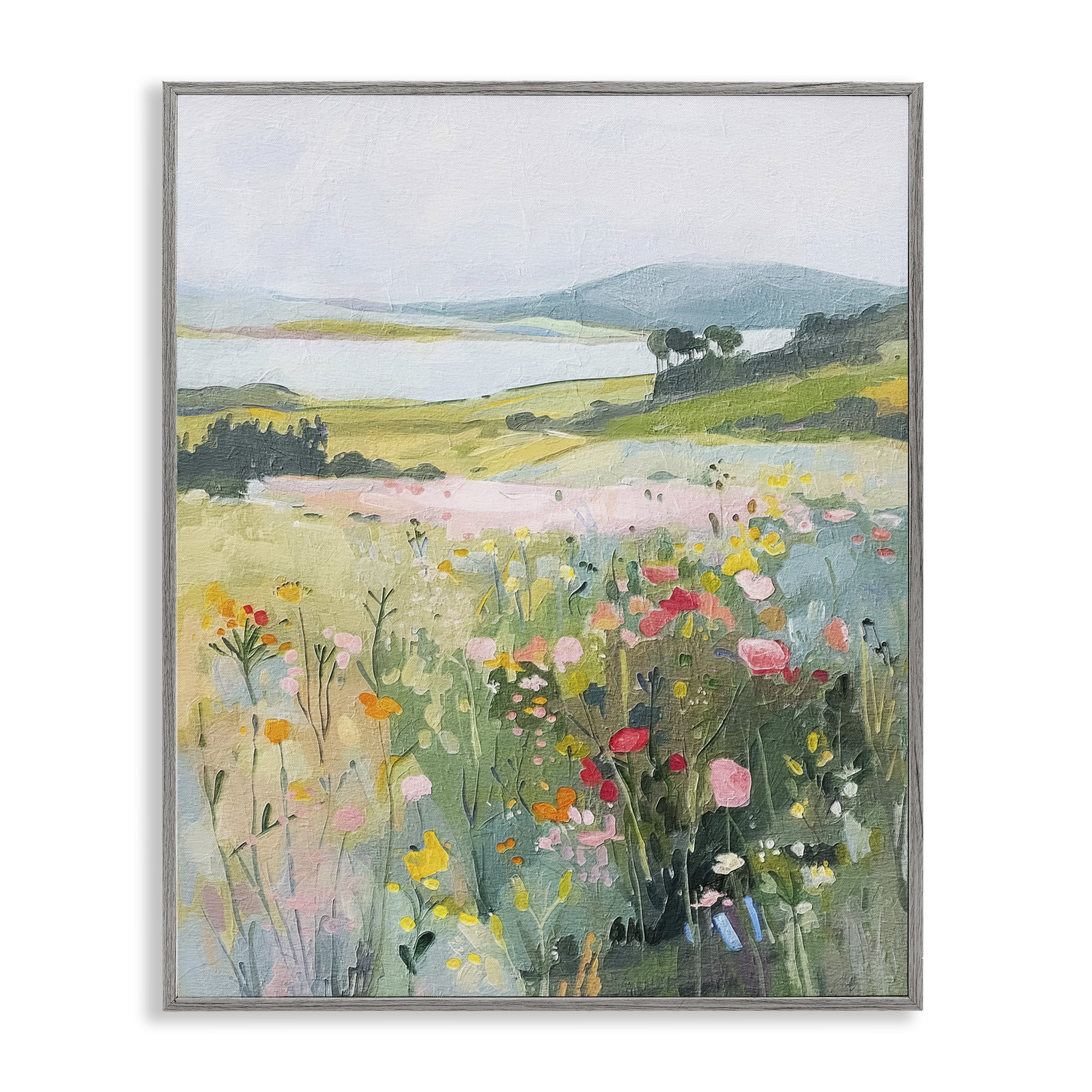 Stupell Industries Soft Abstract Countryside Landscape & Nature Painting Gray Framed Art Print Wall Art, 11 x 14