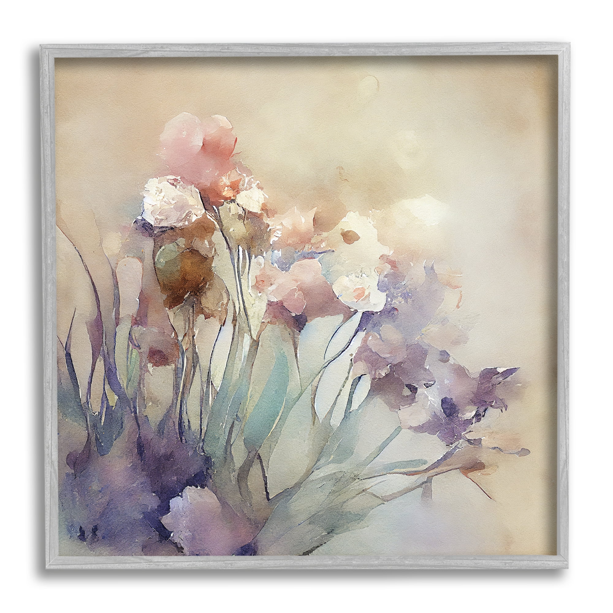 Stupell Industries Soft Abstract Flowers Botanical & Floral Painting Gray Framed Art Print Wall Art, 17 x 17