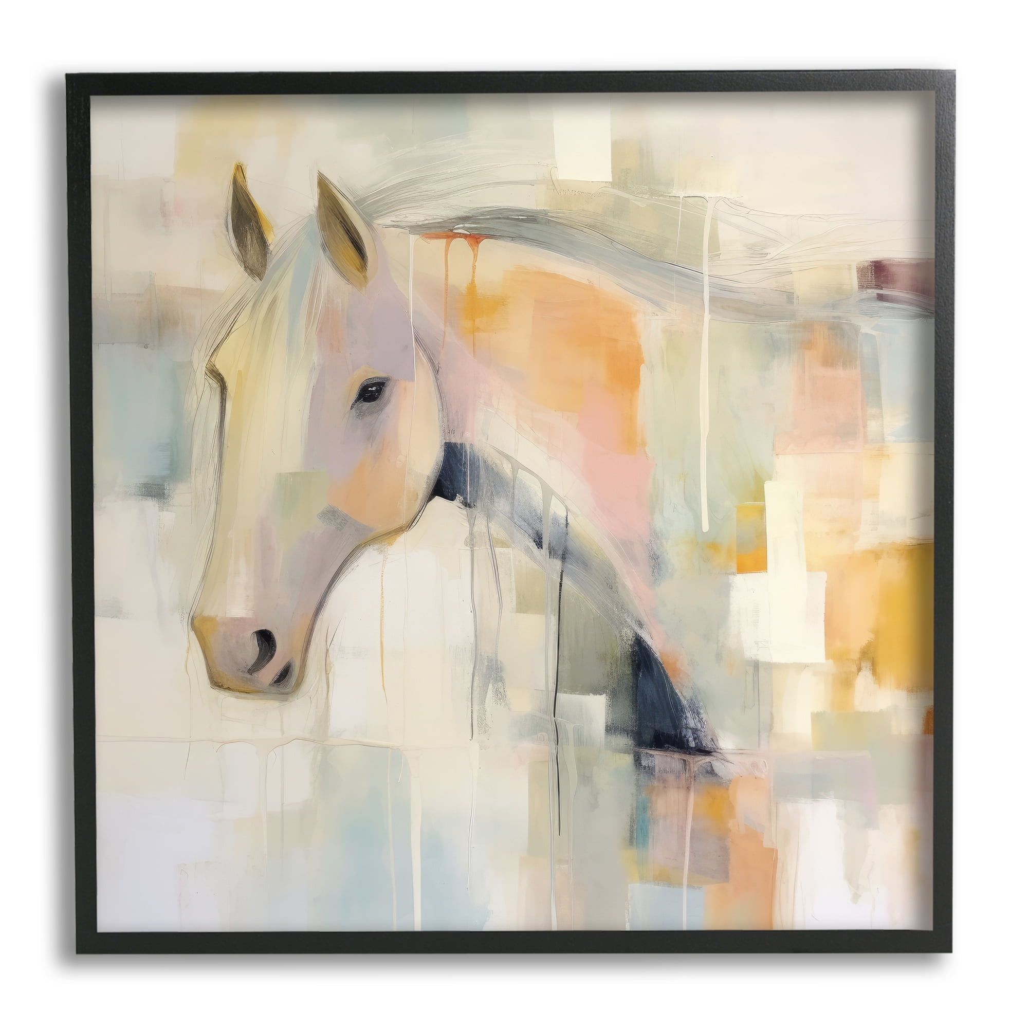 Stupell Industries Soft Abstract Horse Animals & Insects Painting Black Framed Art Print Wall Art, 24 x 24