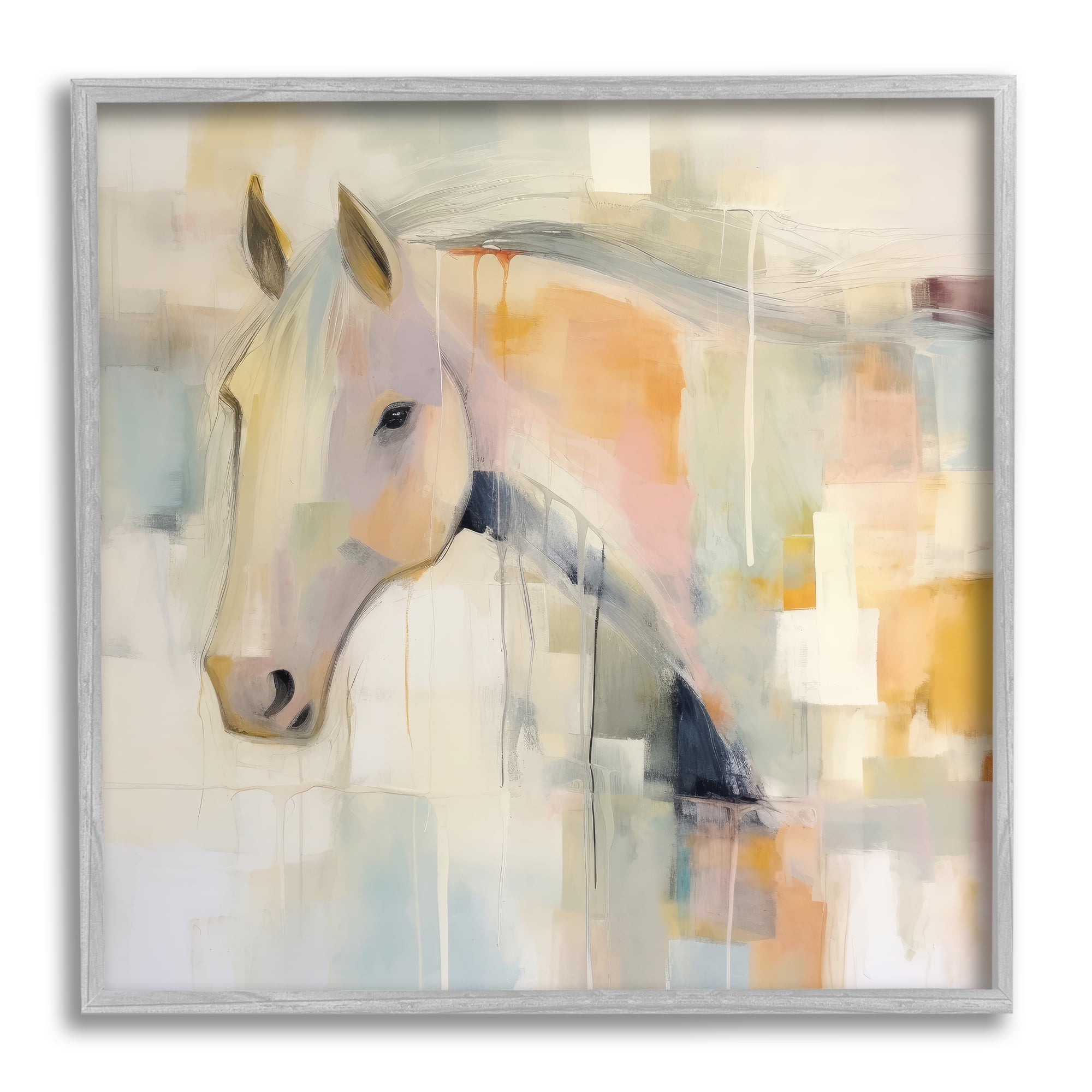 Stupell Industries Soft Abstract Horse Animals & Insects Painting Gray Framed Art Print Wall Art, 12 x 12