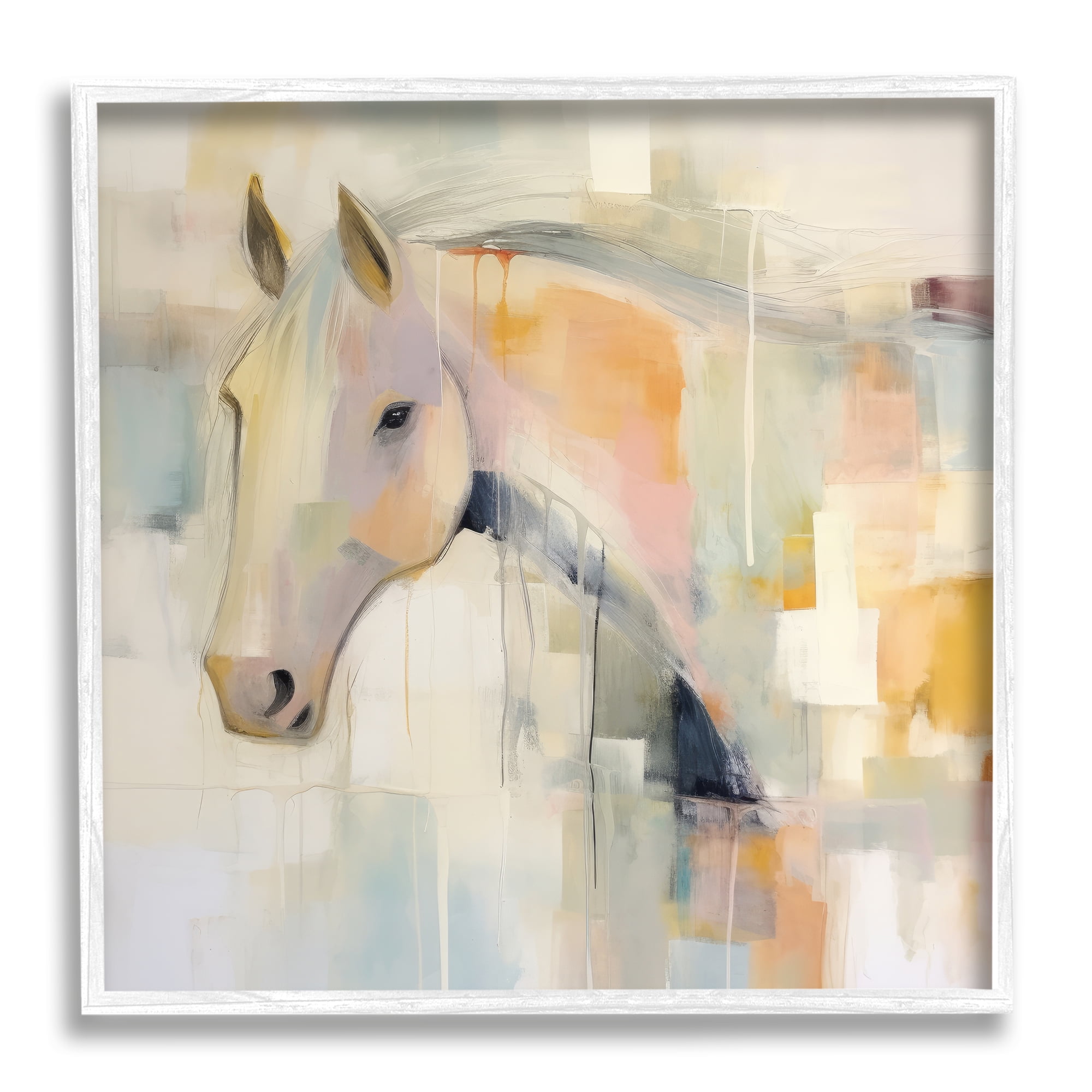 Stupell Industries Soft Abstract Horse Animals & Insects Painting White Framed Art Print Wall Art, 17 x 17