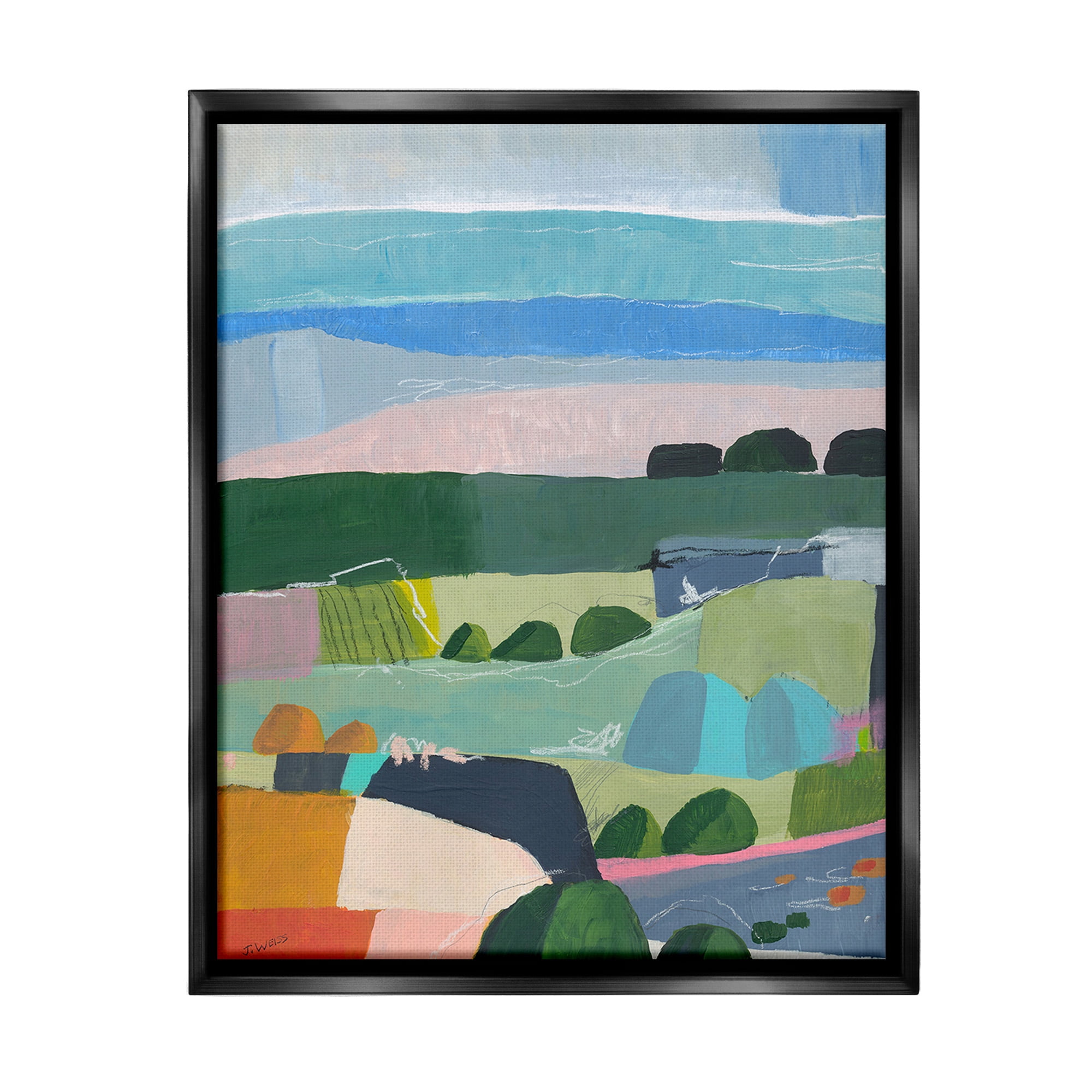 Stupell Industries Soft Abstract Landscape Landscape Painting Black Floater Framed Canvas Art Print Wall Art, 25 x 31