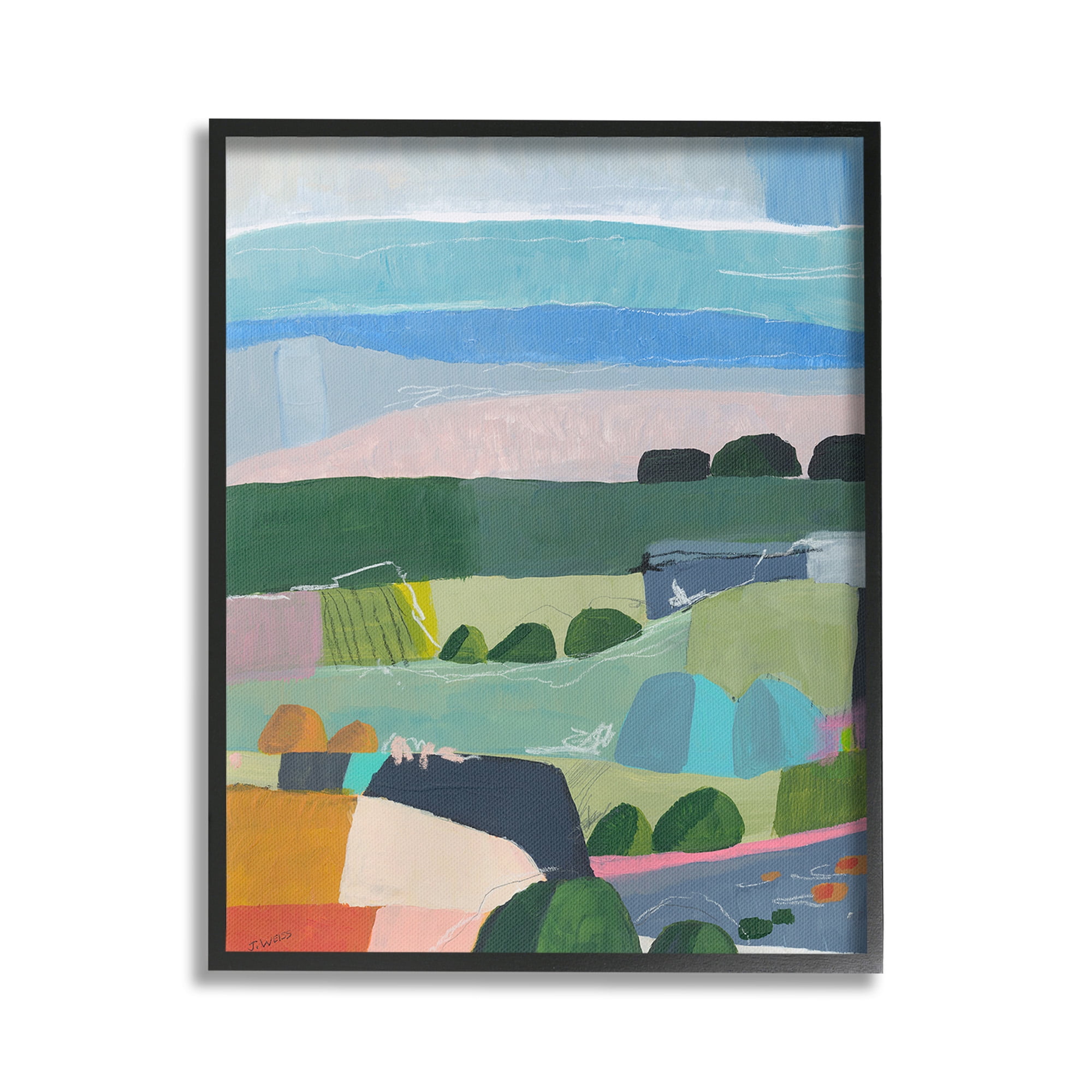 Stupell Industries Soft Abstract Landscape Landscape Painting Black Framed Art Print Wall Art, 24 x 30