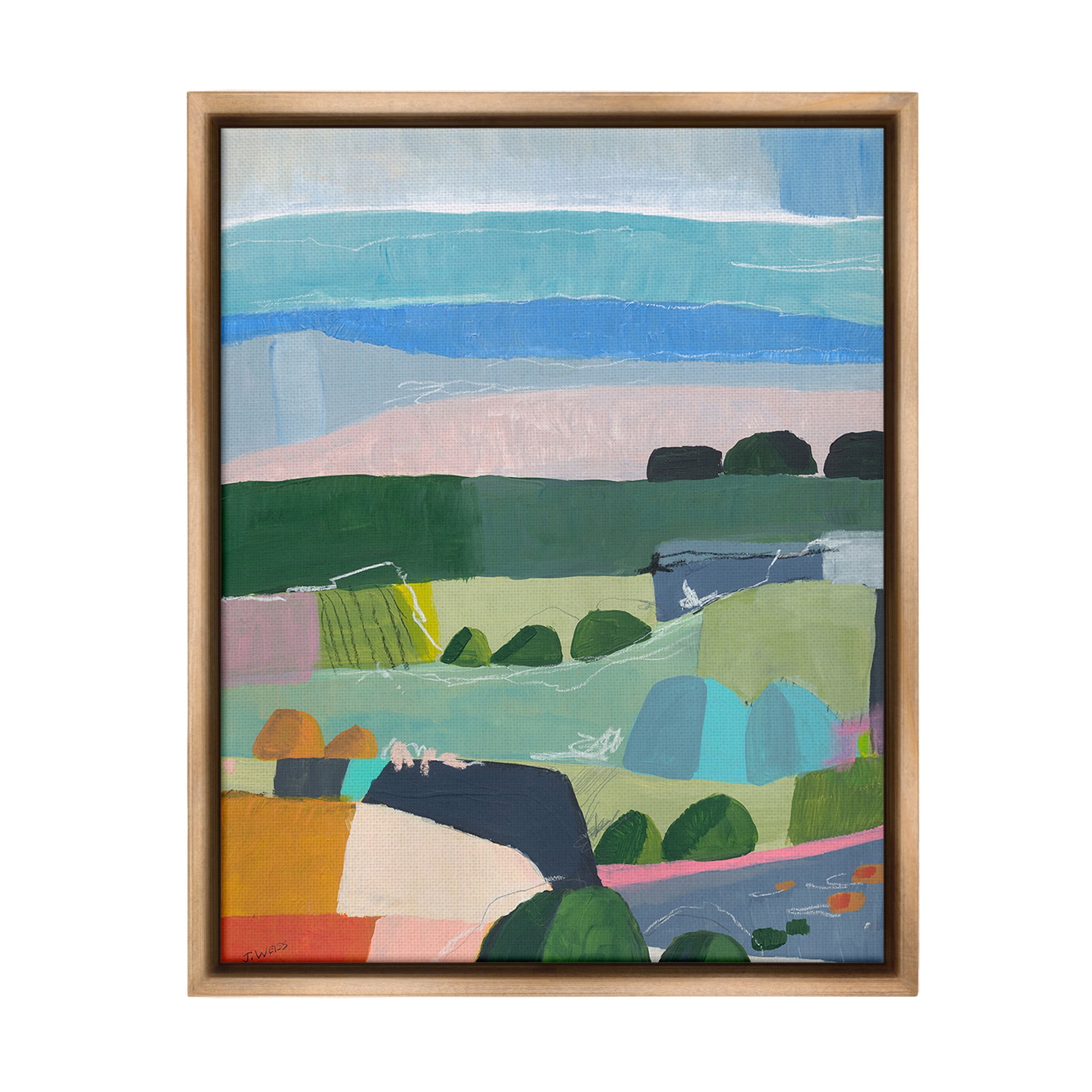 Stupell Industries Soft Abstract Landscape Landscape Painting Brown Floater Framed Canvas Art Print Wall Art, 17 x 21