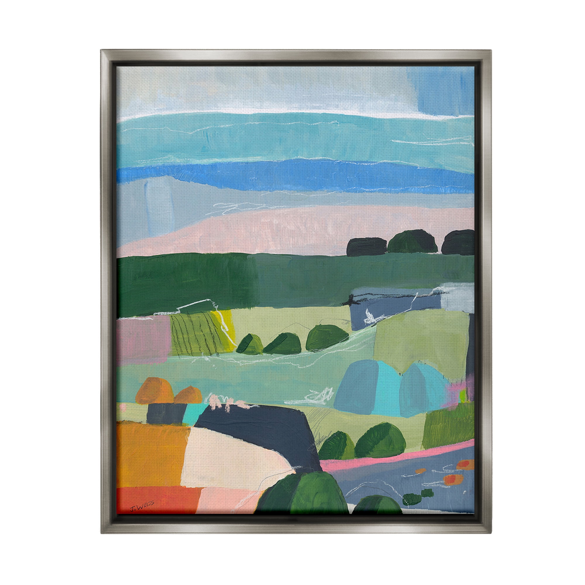 Stupell Industries Soft Abstract Landscape Landscape Painting Gray Floater Framed Canvas Art Print Wall Art, 17 x 21
