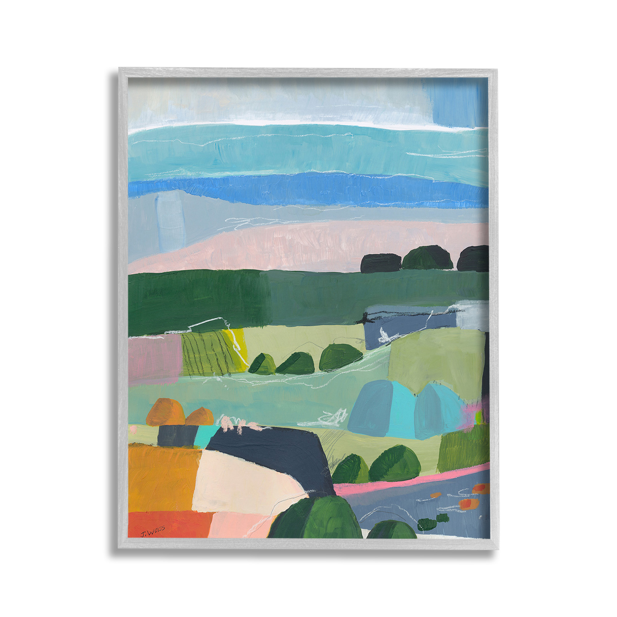 Stupell Industries Soft Abstract Landscape Landscape Painting Gray Framed Art Print Wall Art, 11 x 14