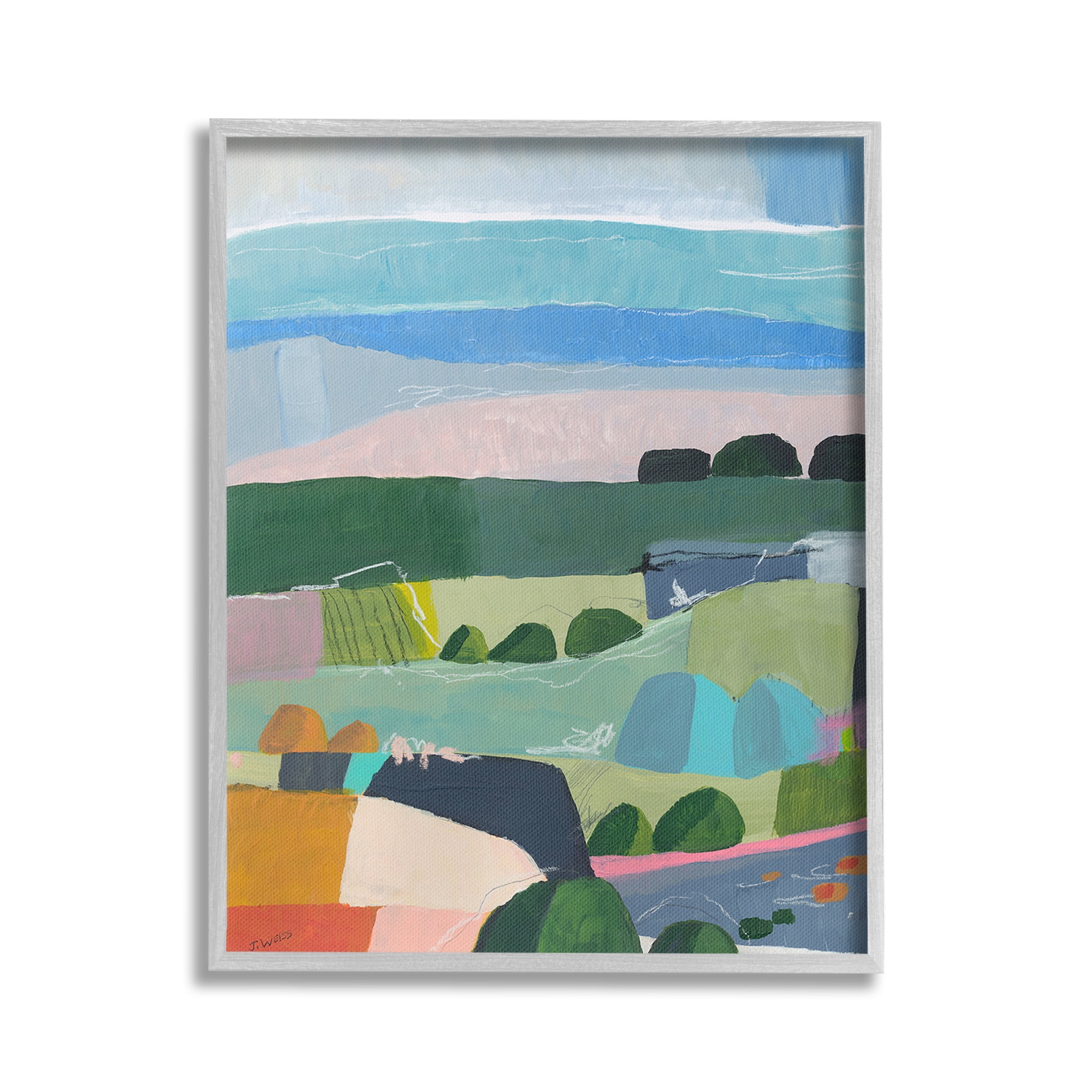 Stupell Industries Soft Abstract Landscape Landscape Painting Gray Framed Art Print Wall Art, 16 x 20