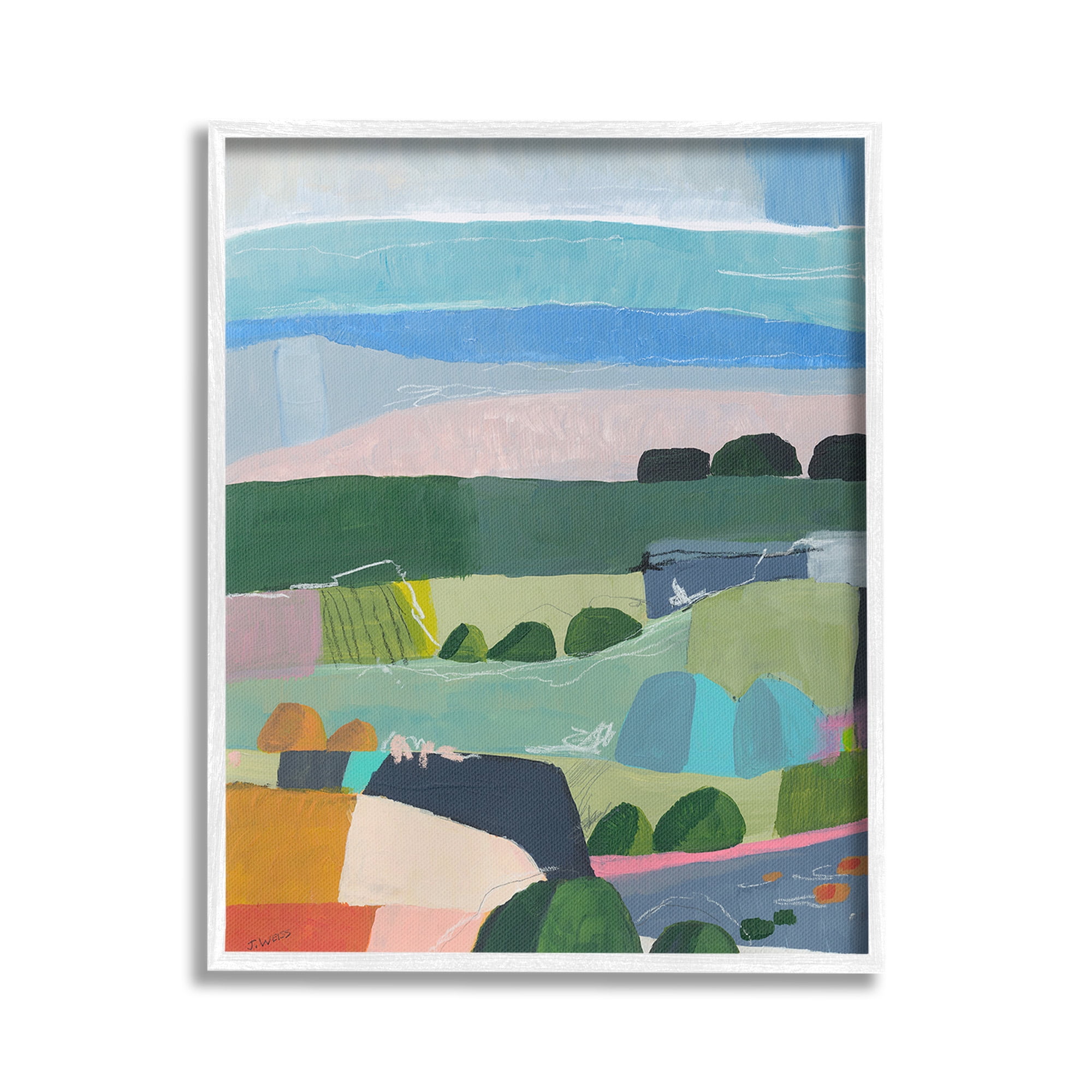 Stupell Industries Soft Abstract Landscape Landscape Painting White Framed Art Print Wall Art, 16 x 20