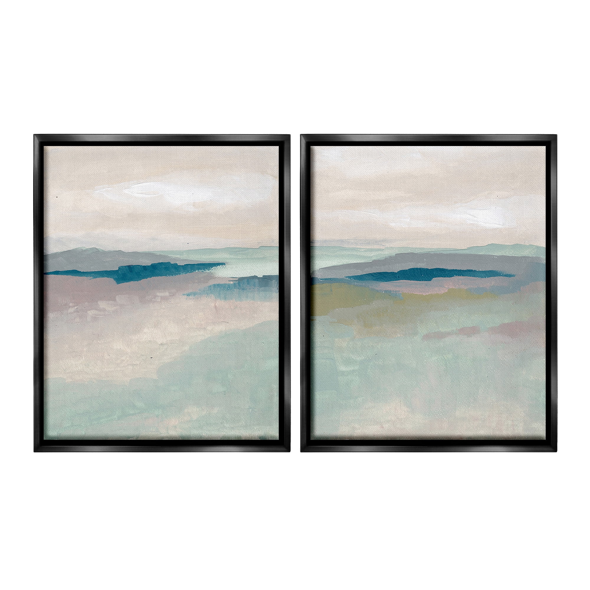 Stupell Industries Soft Abstract Terrain Landscape Painting Black Floater Framed Canvas Art Print Wall Art, 17 x 21, Set of 2