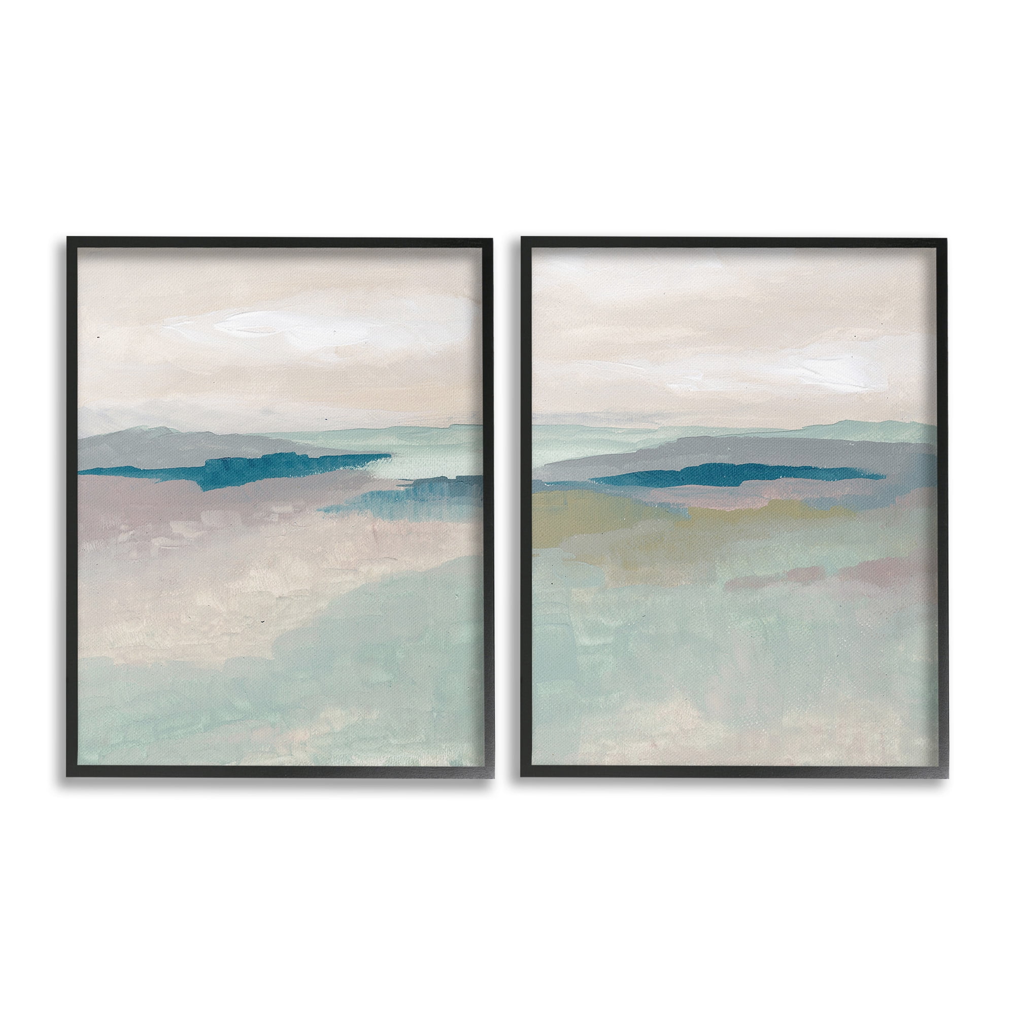 Stupell Industries Soft Abstract Terrain Landscape Painting Black Framed Art Print Wall Art, 16 x 20, Set of 2
