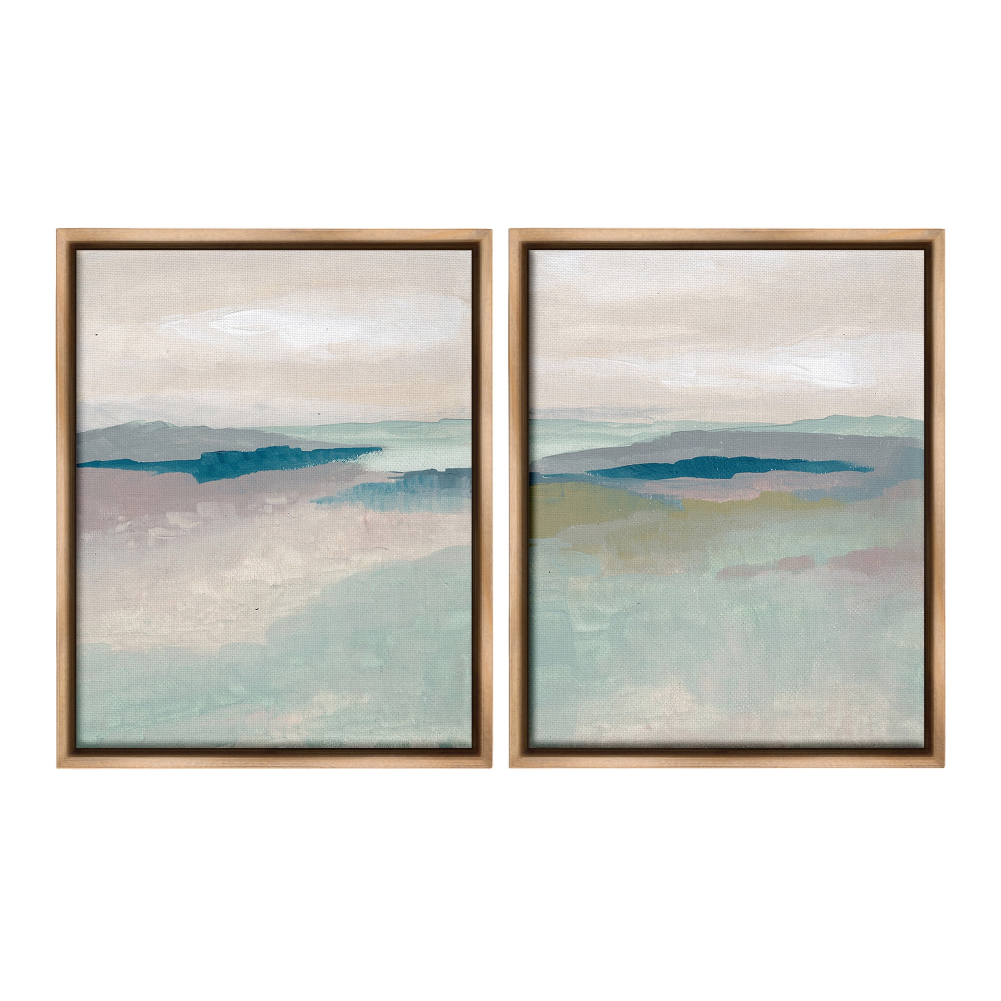 Stupell Industries Soft Abstract Terrain Landscape Painting Brown Floater Framed Canvas Art Print Wall Art, 17 x 21, Set of 2