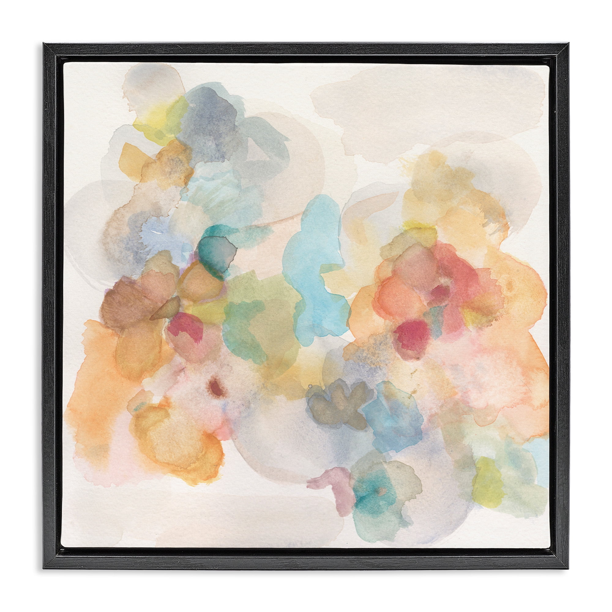 Stupell Industries Soft Abstract Watercolor Splash Abstract Painting Black Floater Framed Canvas Art Print Wall Art, 25 x 25