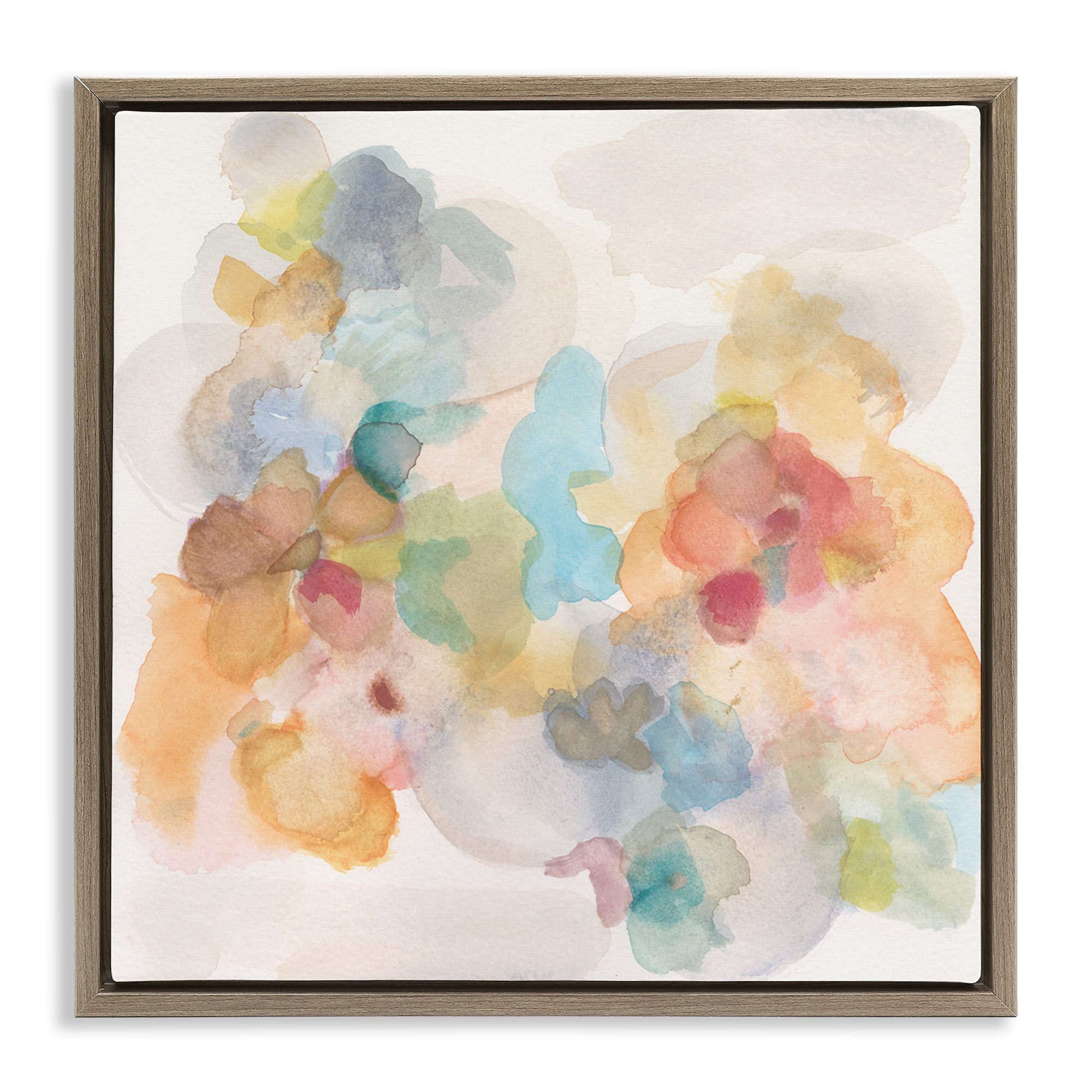 Stupell Industries Soft Abstract Watercolor Splash Abstract Painting Brown Floater Framed Canvas Art Print Wall Art, 25 x 25