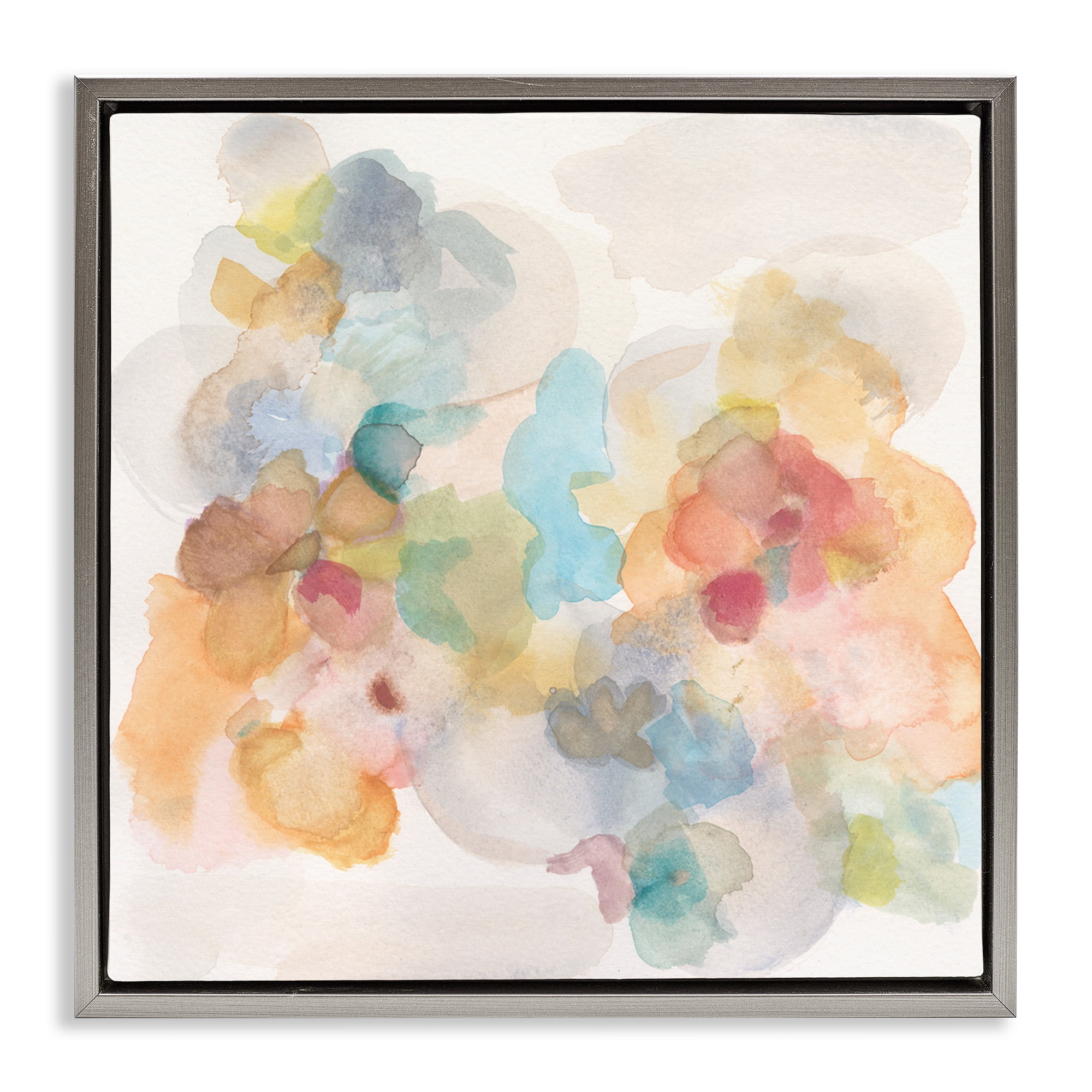 Stupell Industries Soft Abstract Watercolor Splash Abstract Painting Gray Floater Framed Canvas Art Print Wall Art, 18 x 18