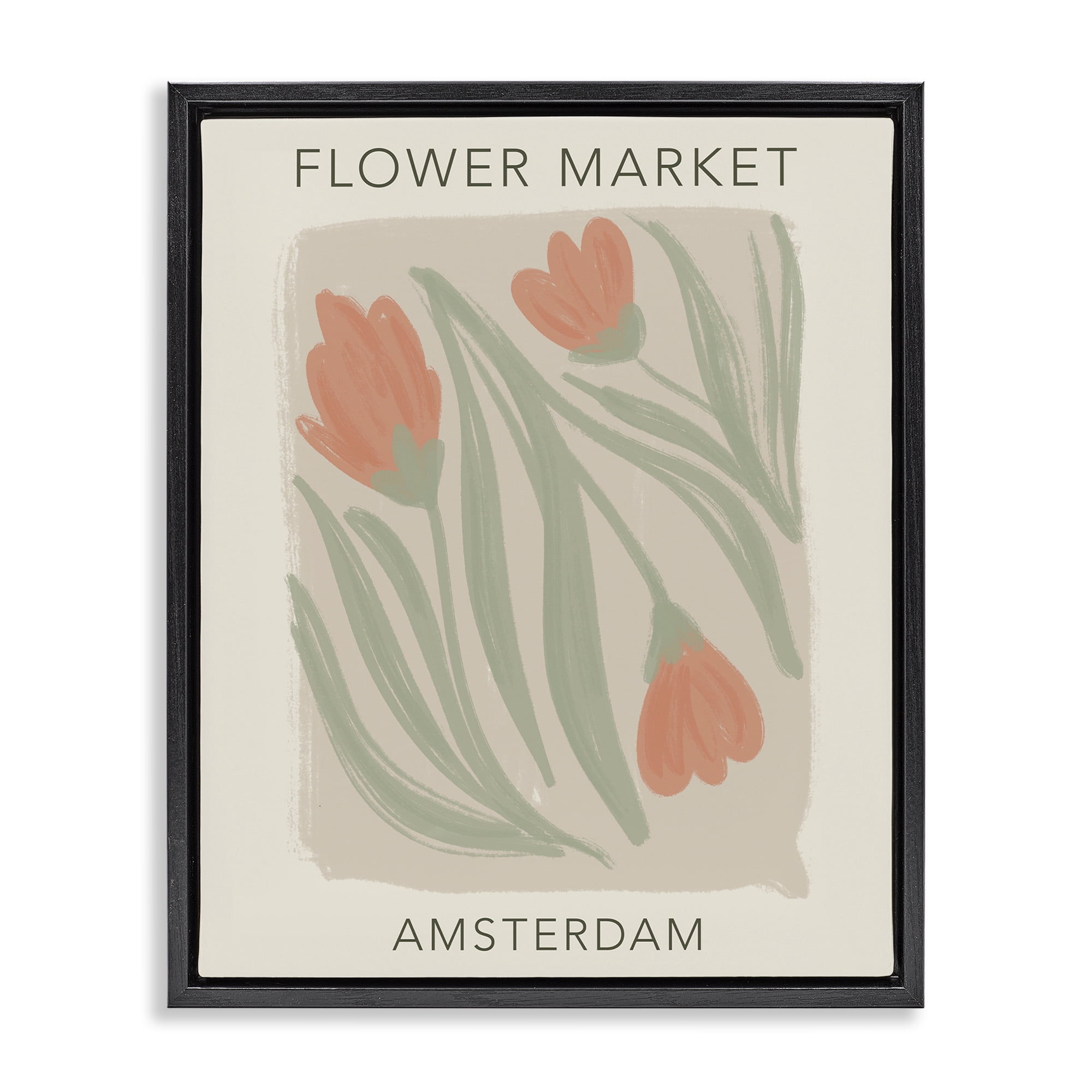 Stupell Industries Soft Amsterdam Flower Market Black Framed Floater Canvas Wall Art, design by Lucille Price